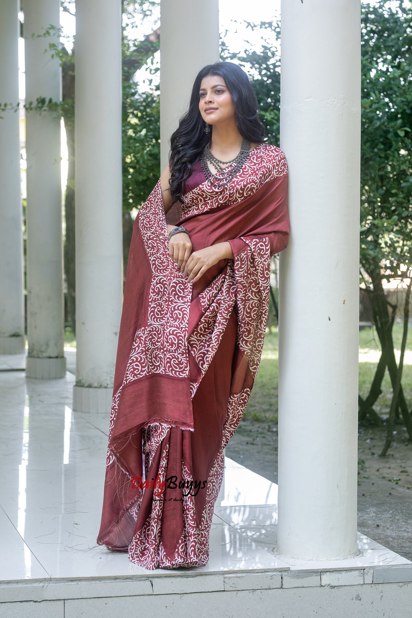 Brown Block Printed Painted Silk Mark Certified Bishnupuri Silk Sarees