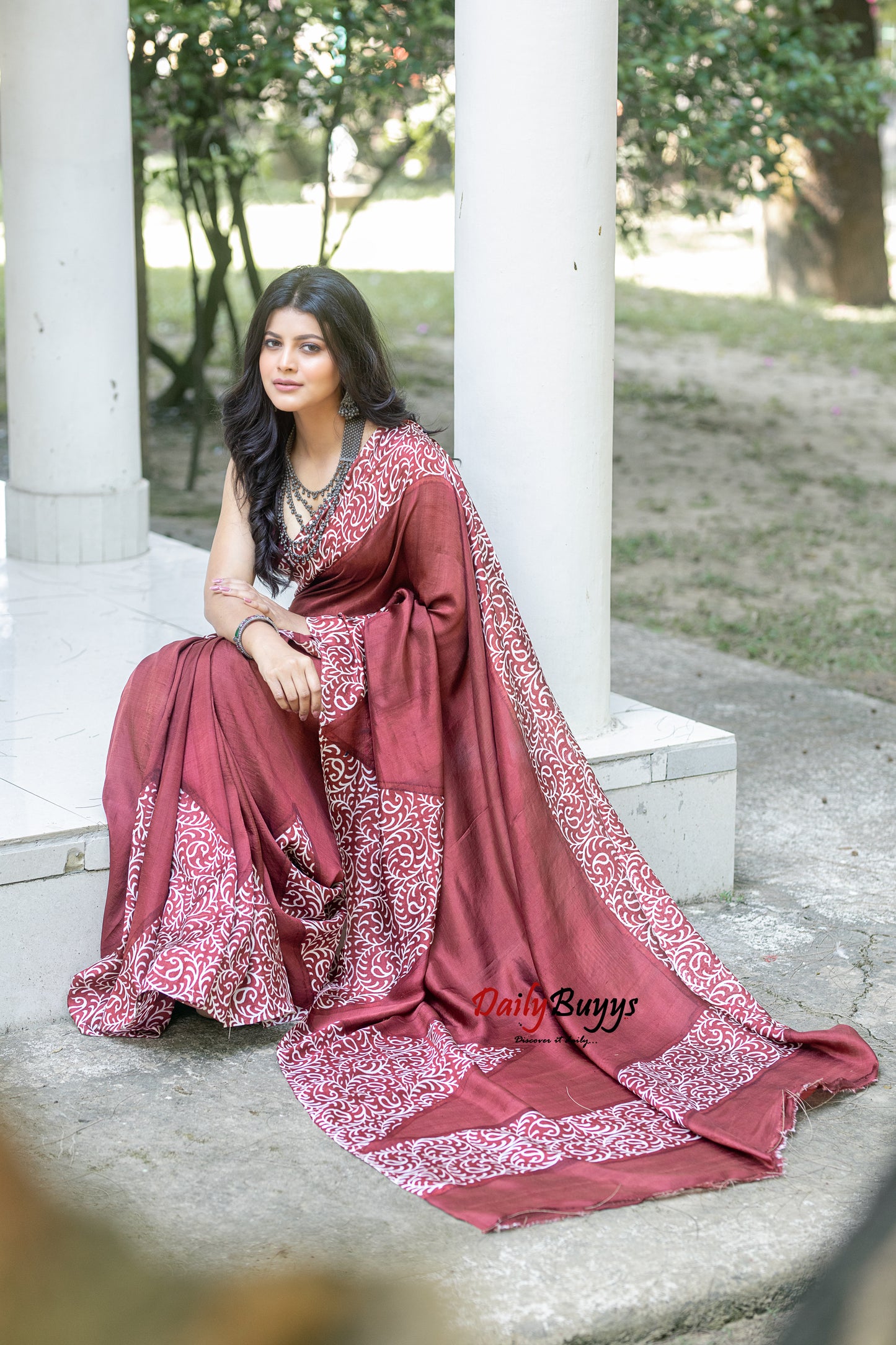 Brown Block Printed Painted Silk Mark Certified Bishnupuri Silk Sarees