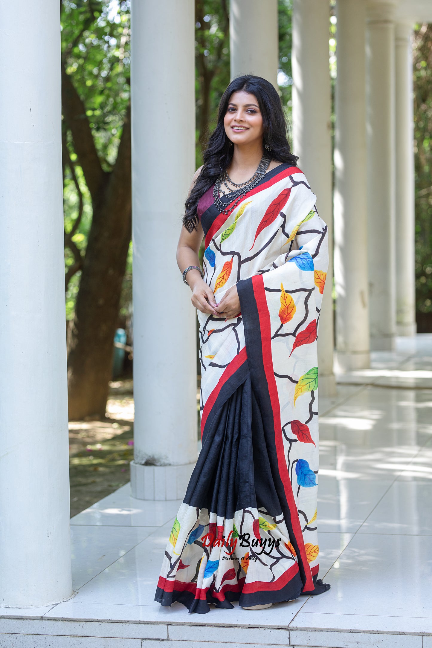 Black Bird Hand Painted Silk Mark Certified Bishnupuri Silk Sarees