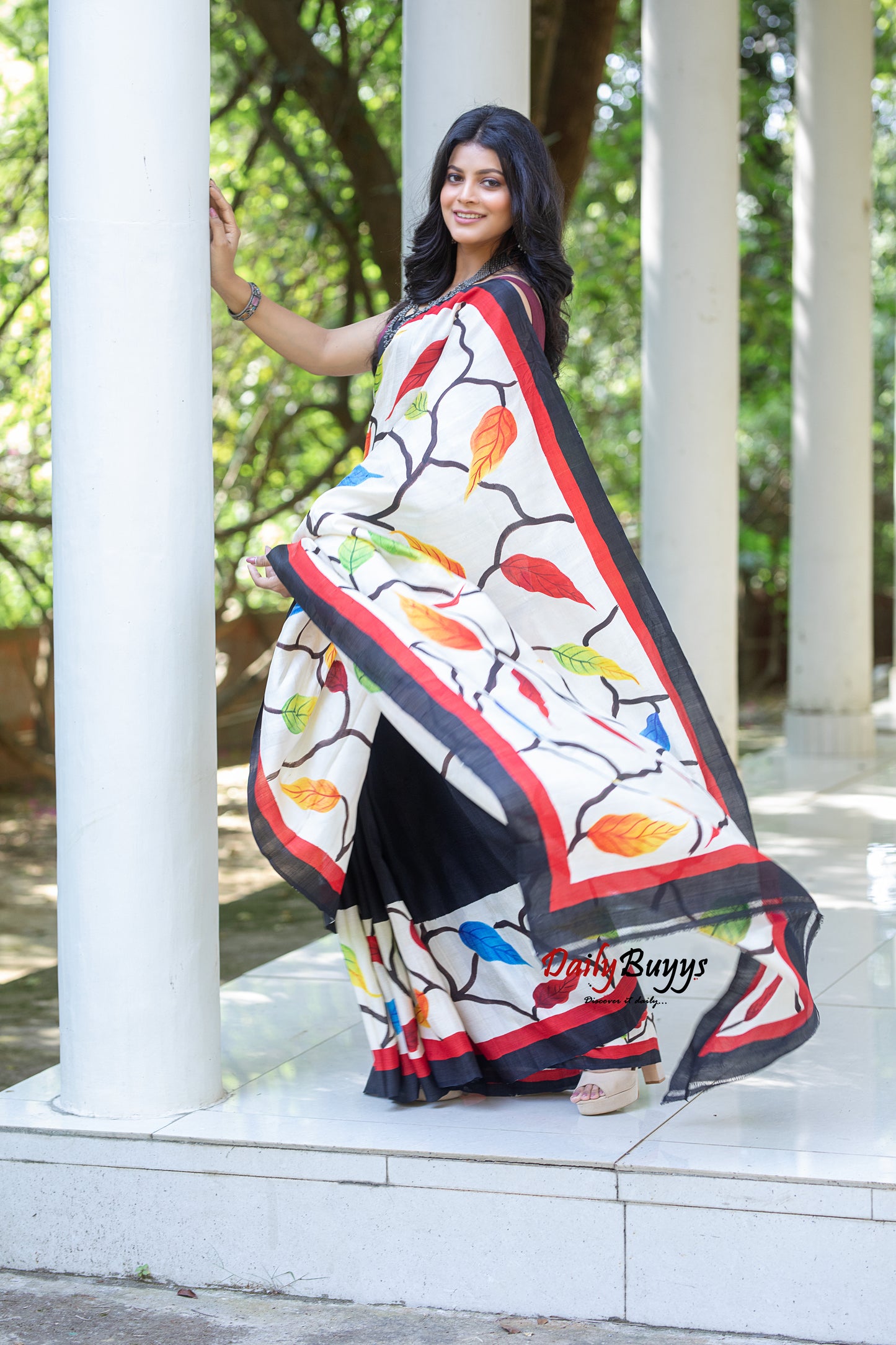 Black Bird Hand Painted Silk Mark Certified Bishnupuri Silk Sarees