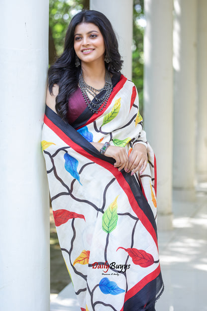 Black Bird Hand Painted Silk Mark Certified Bishnupuri Silk Sarees