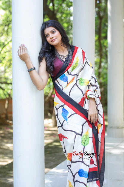 Black Bird Hand Painted Silk Mark Certified Bishnupuri Silk Sarees