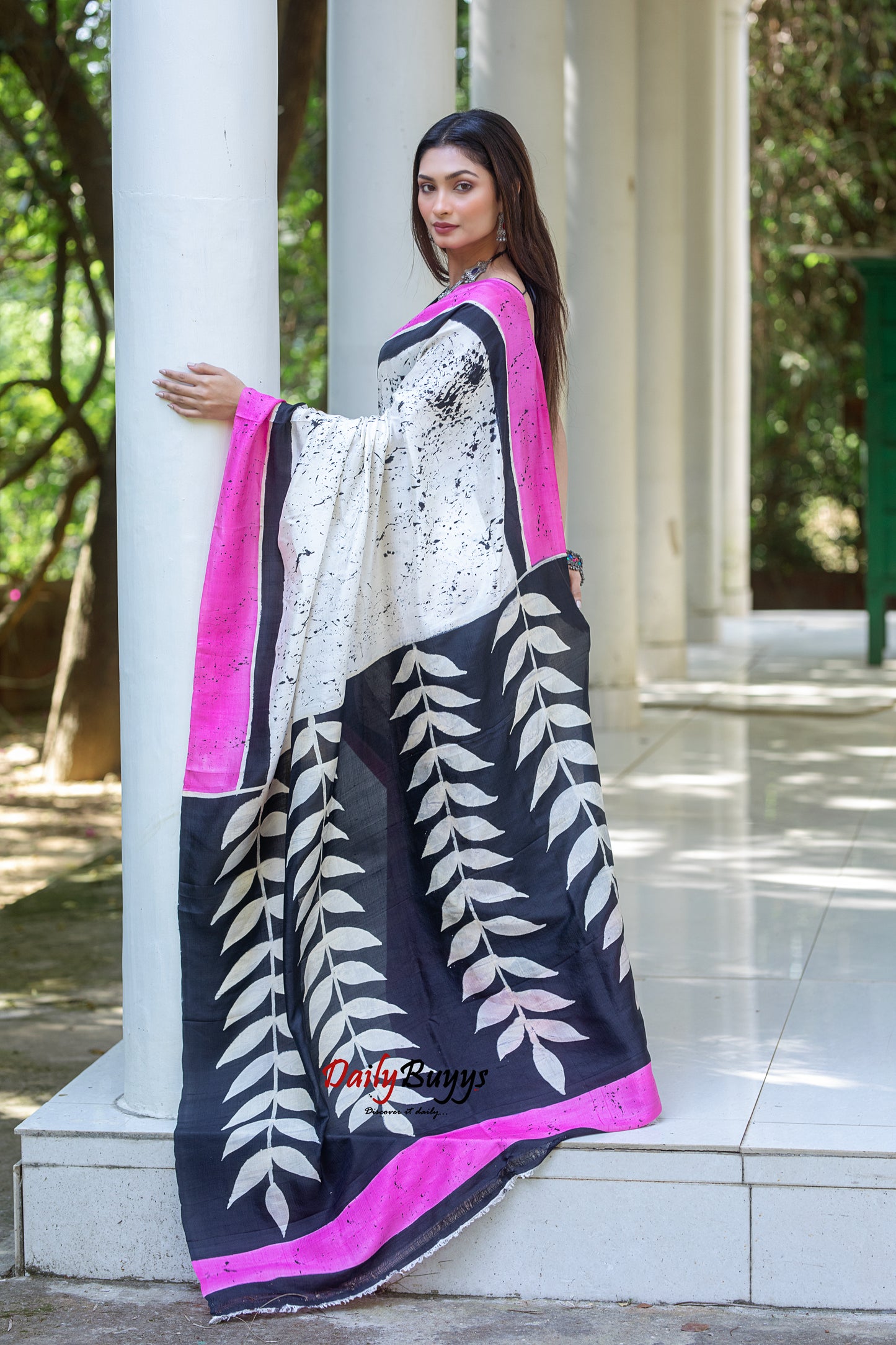 Pink Wax Batik Block Printed Painted Silk Mark Certified Bishnupuri Silk Sarees