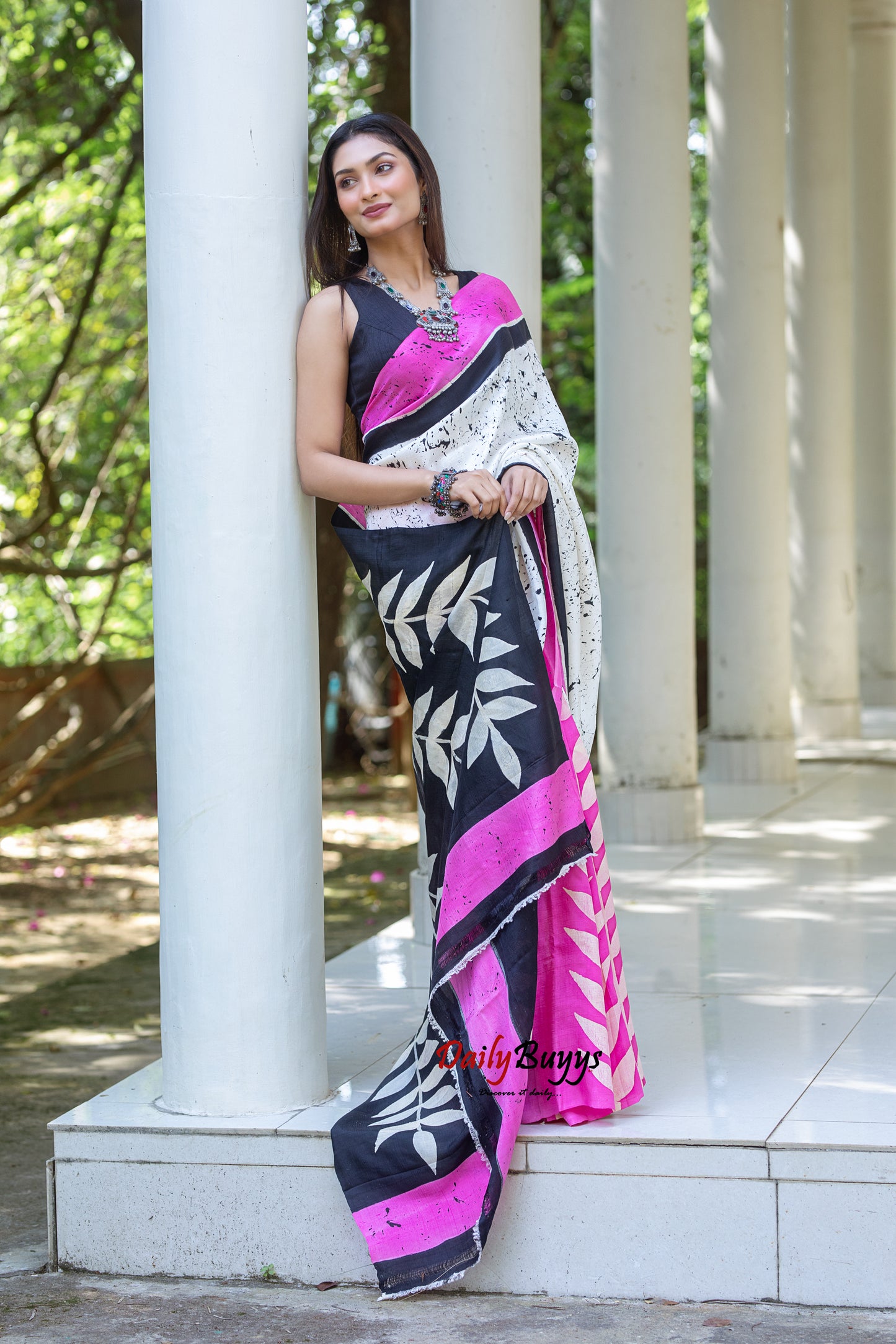 Pink Wax Batik Block Printed Painted Silk Mark Certified Bishnupuri Silk Sarees