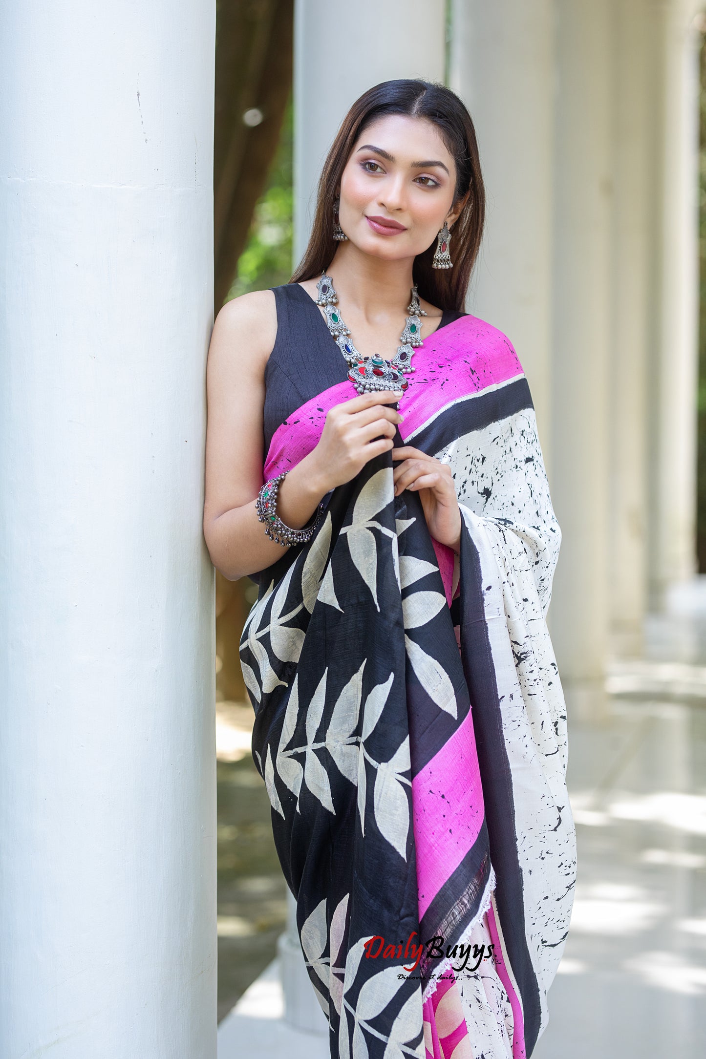 Pink Wax Batik Block Printed Painted Silk Mark Certified Bishnupuri Silk Sarees