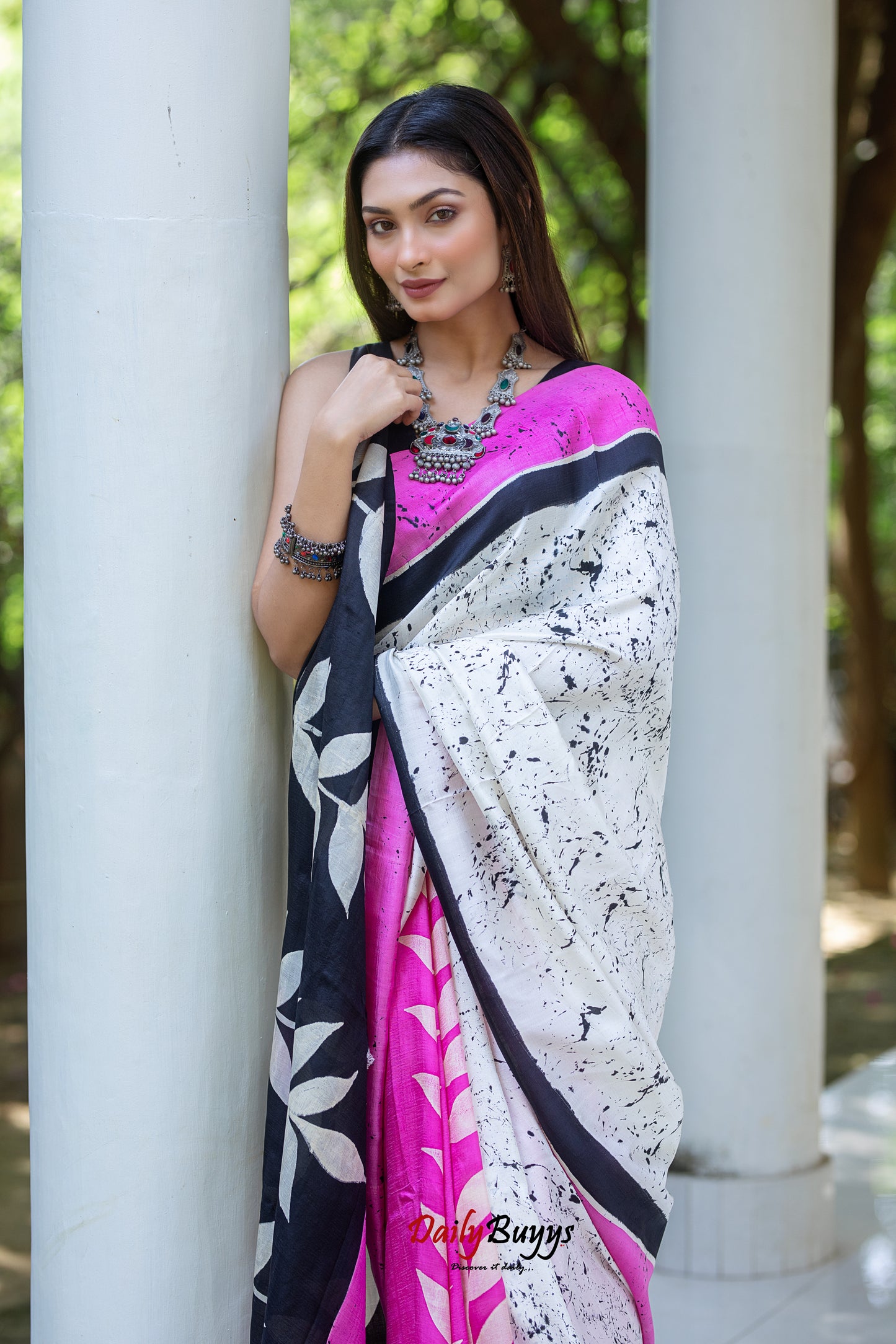 Pink Wax Batik Block Printed Painted Silk Mark Certified Bishnupuri Silk Sarees