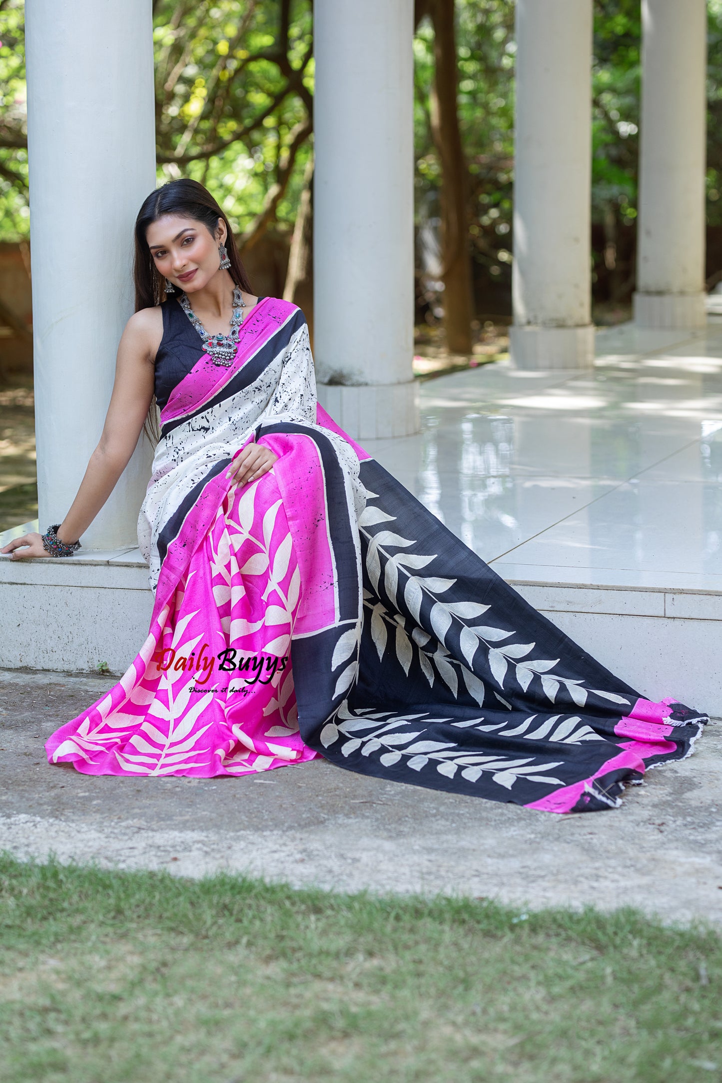 Pink Wax Batik Block Printed Painted Silk Mark Certified Bishnupuri Silk Sarees