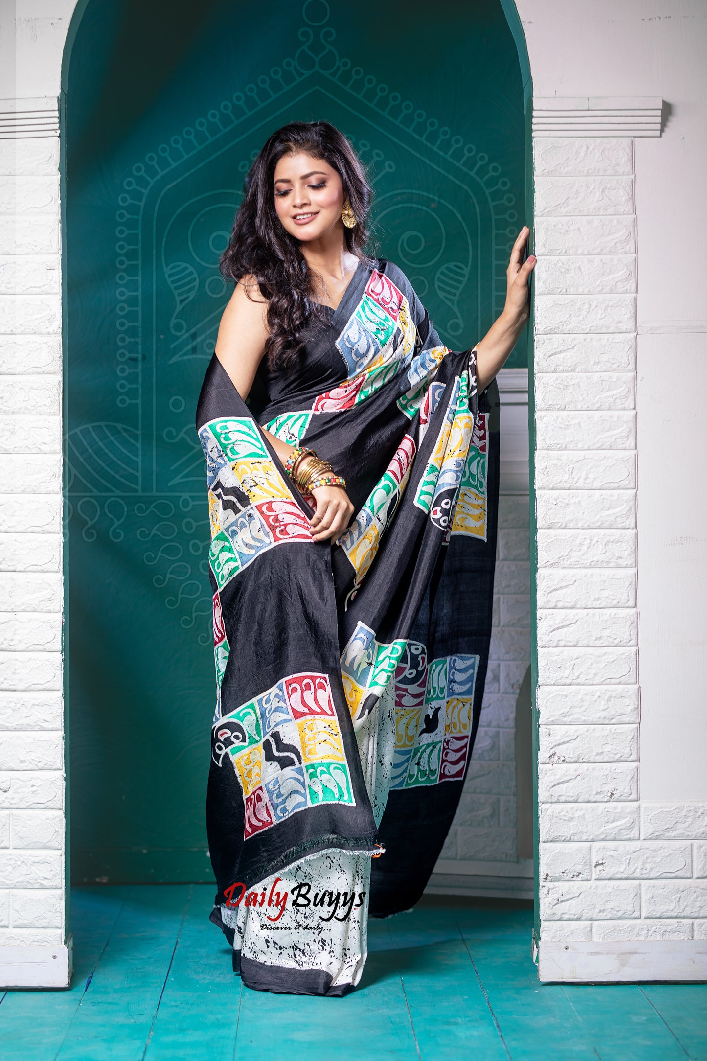Black Wax Batik Hand Painted  Silk Mark Certified Bishnupuri Silk Sarees - Dailybuyys