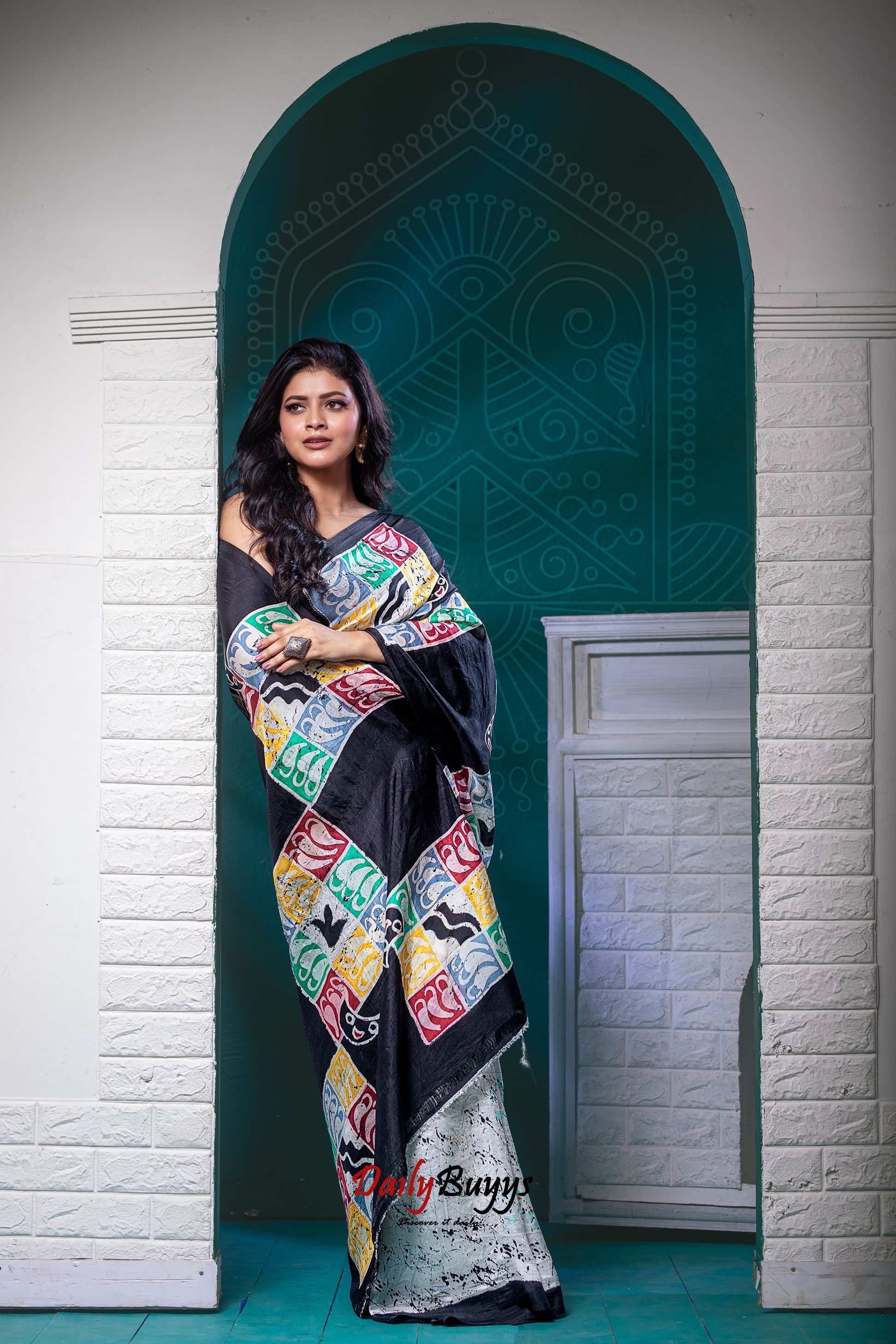 Black Wax Batik Hand Painted  Silk Mark Certified Bishnupuri Silk Sarees - Dailybuyys