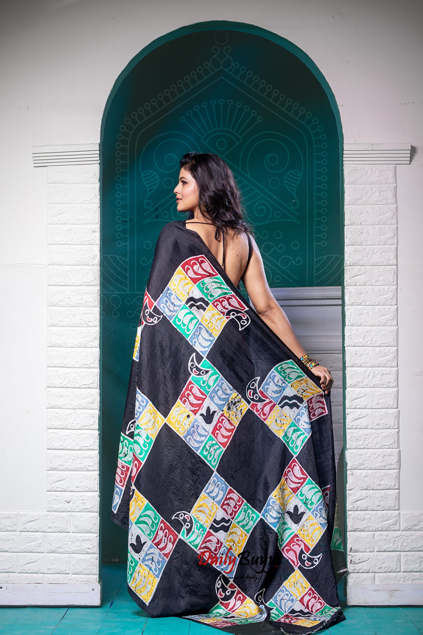 Black Wax Batik Hand Painted  Silk Mark Certified Bishnupuri Silk Sarees - Dailybuyys