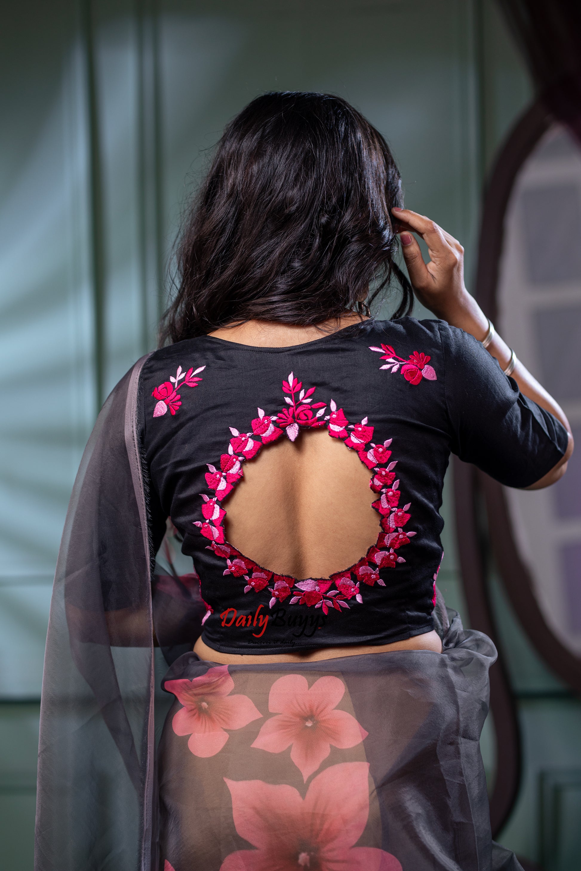 Black Floral Embroidery Design Blouses - Dailybuyys