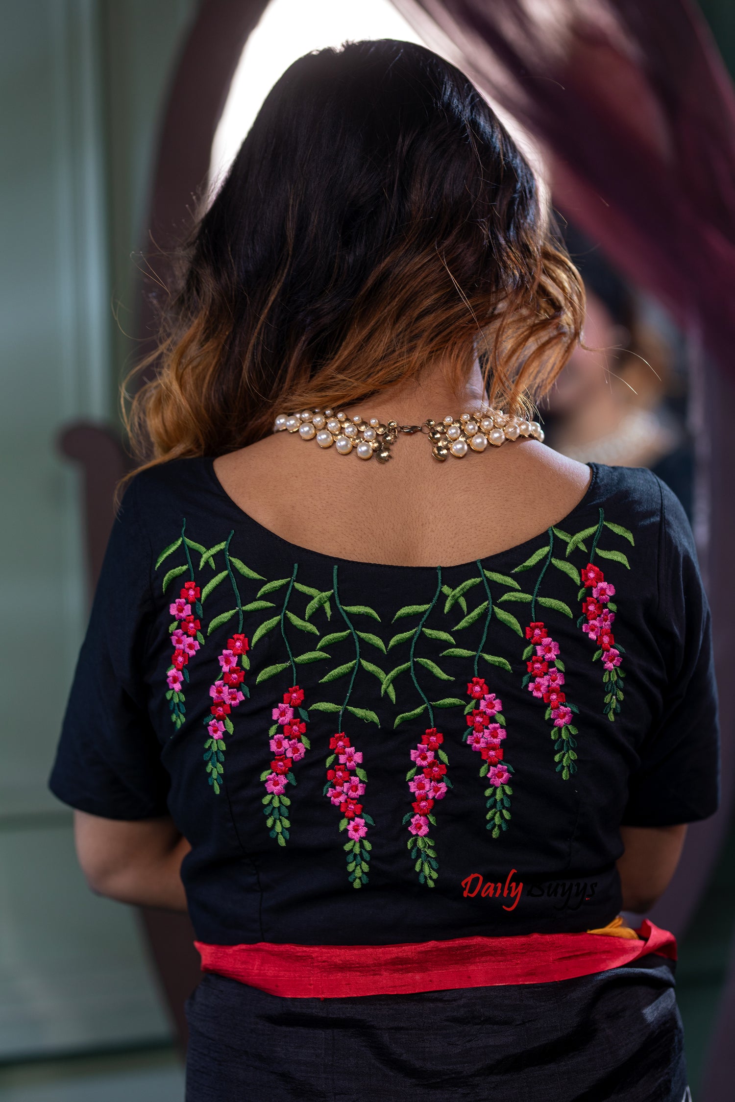Black Floral Embroidery Design Blouses - Dailybuyys