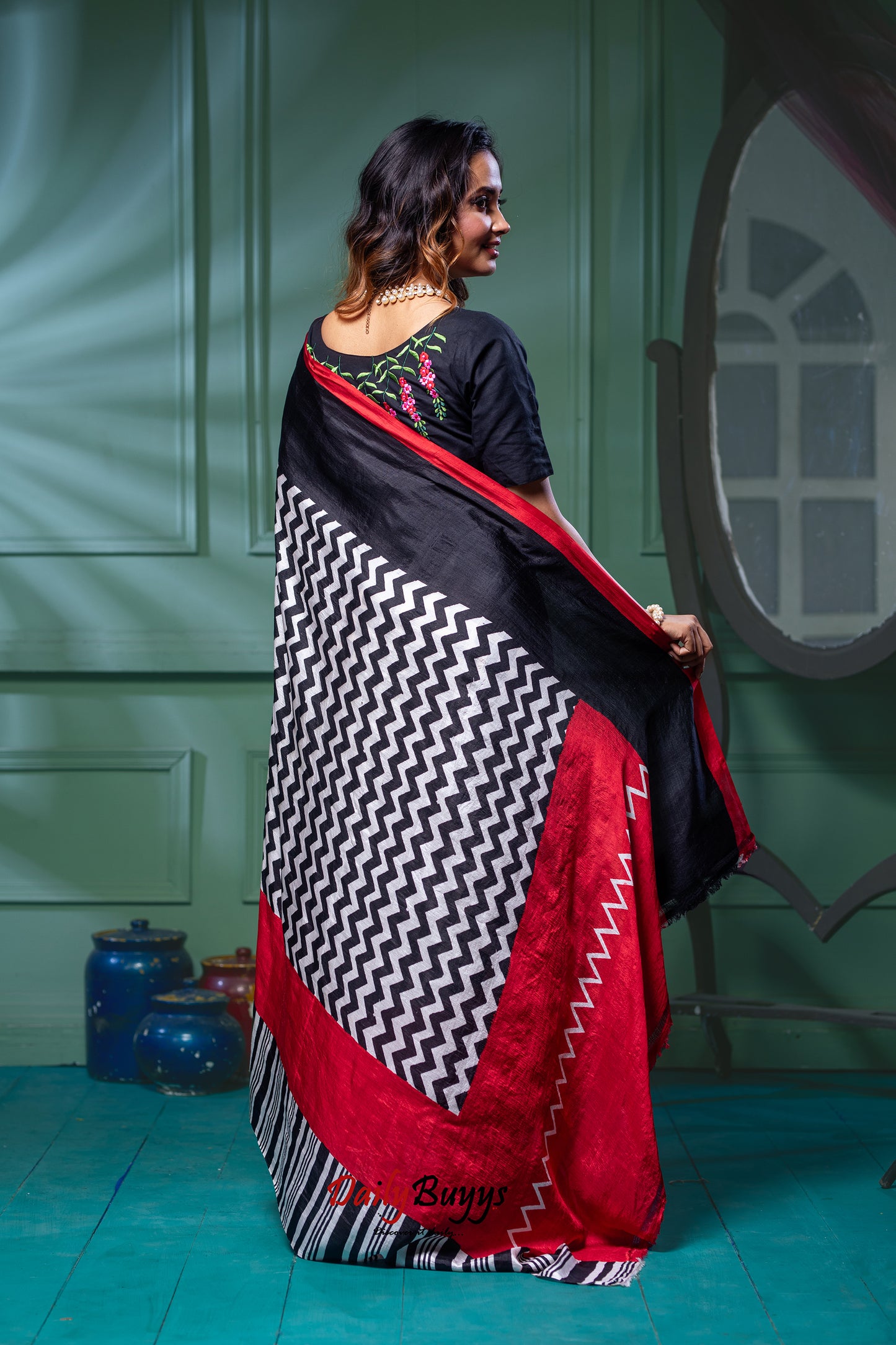 Black Block Printed Silk Mark Certified Bishnupuri Silk Sarees - Dailybuyys