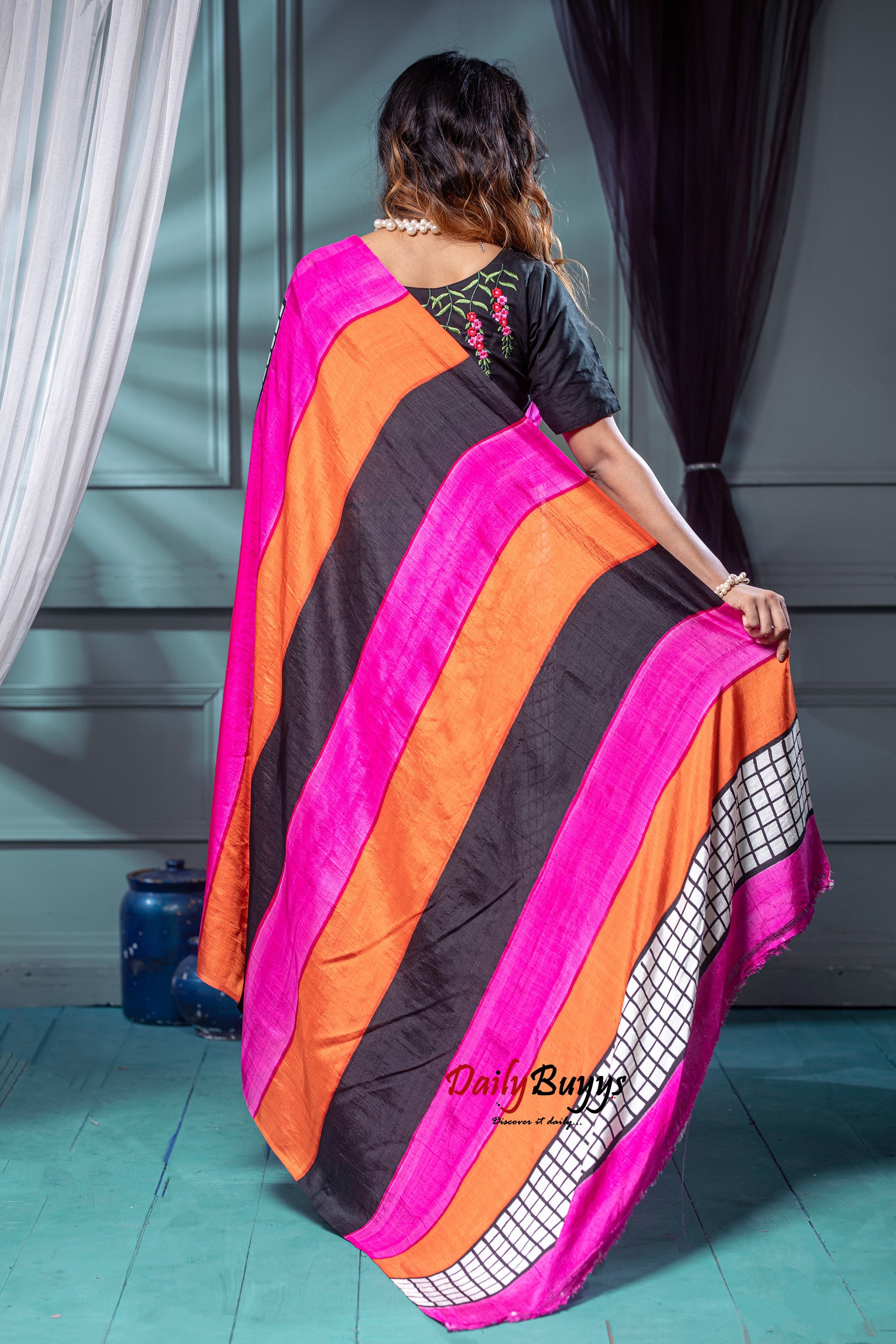 Pink  Block Printed Silk Mark Certified Bishnupuri Silk Sarees - Dailybuyys