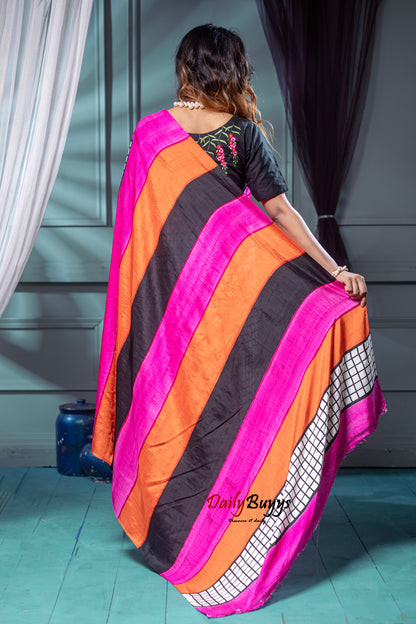 Pink  Block Printed Silk Mark Certified Bishnupuri Silk Sarees - Dailybuyys