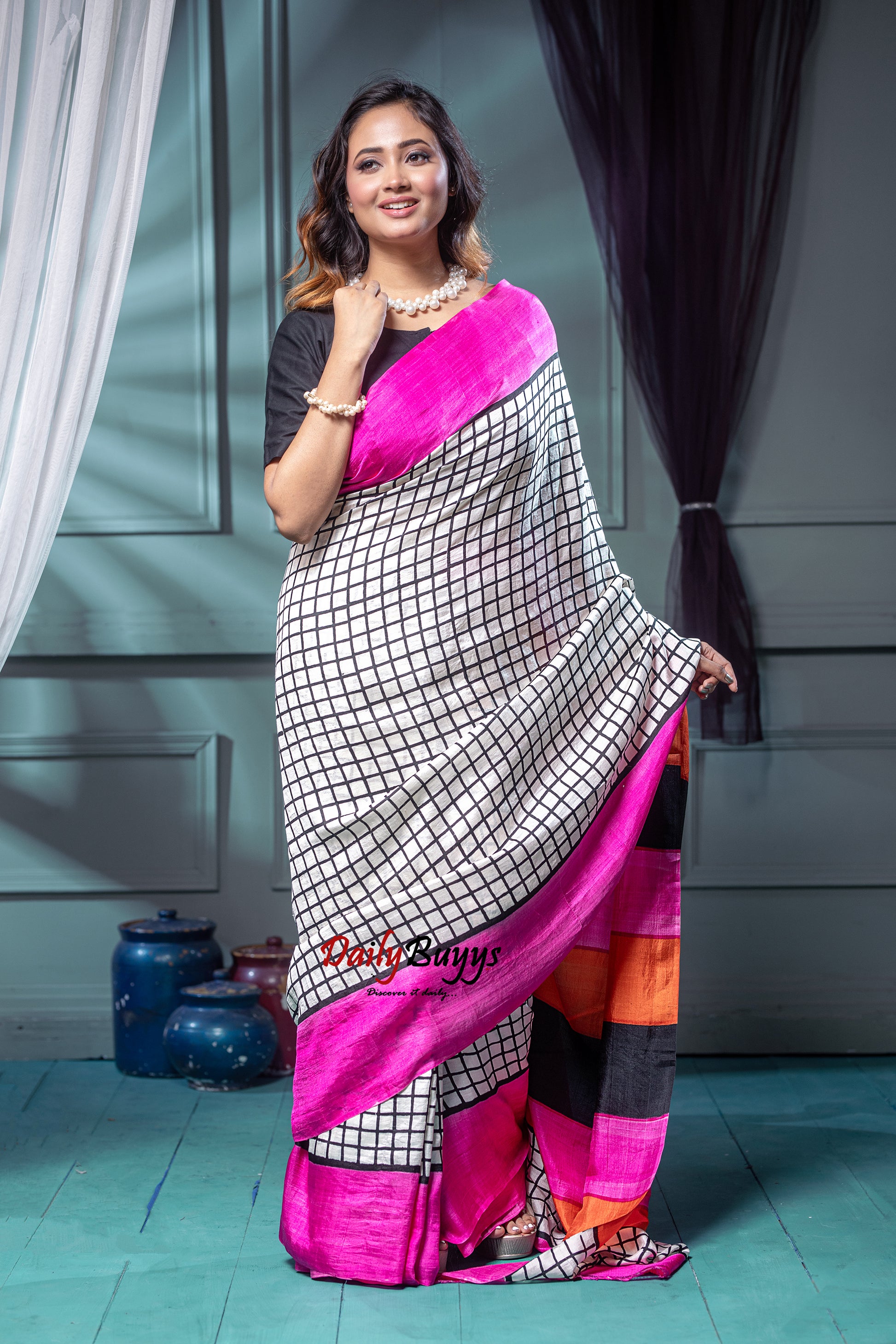 Pink  Block Printed Silk Mark Certified Bishnupuri Silk Sarees - Dailybuyys