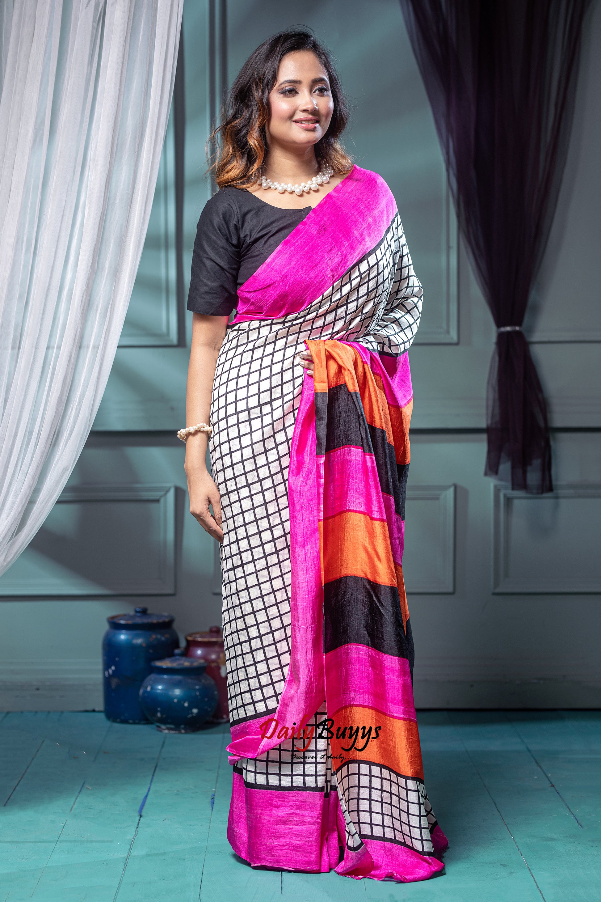 Pink  Block Printed Silk Mark Certified Bishnupuri Silk Sarees - Dailybuyys
