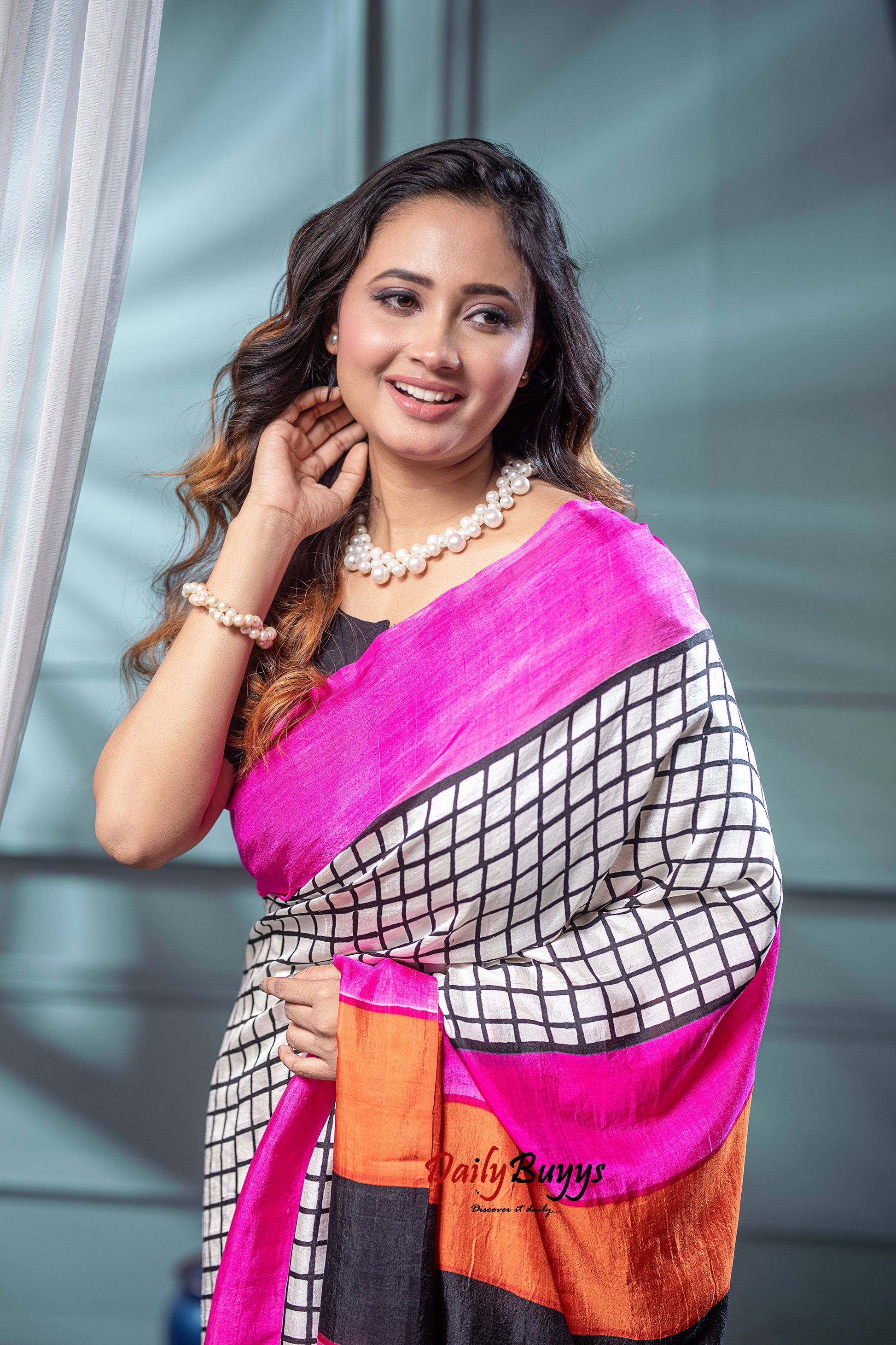 Pink  Block Printed Silk Mark Certified Bishnupuri Silk Sarees - Dailybuyys