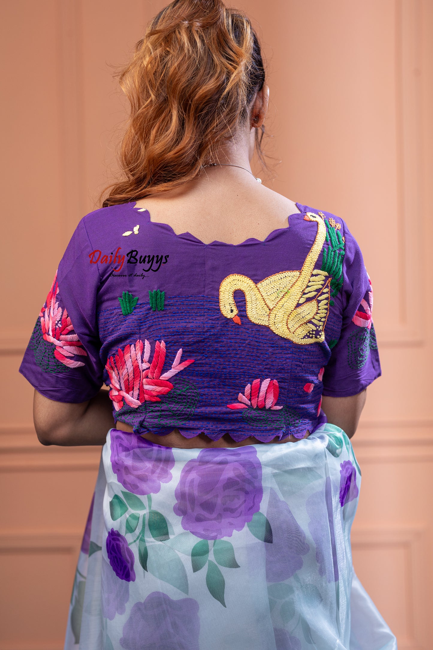 Purple Floral Embroidery Design Blouses - Dailybuyys