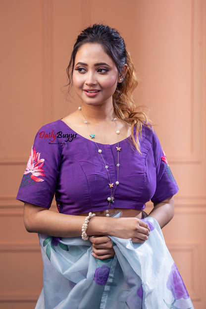 Purple Floral Embroidery Design Blouses - Dailybuyys