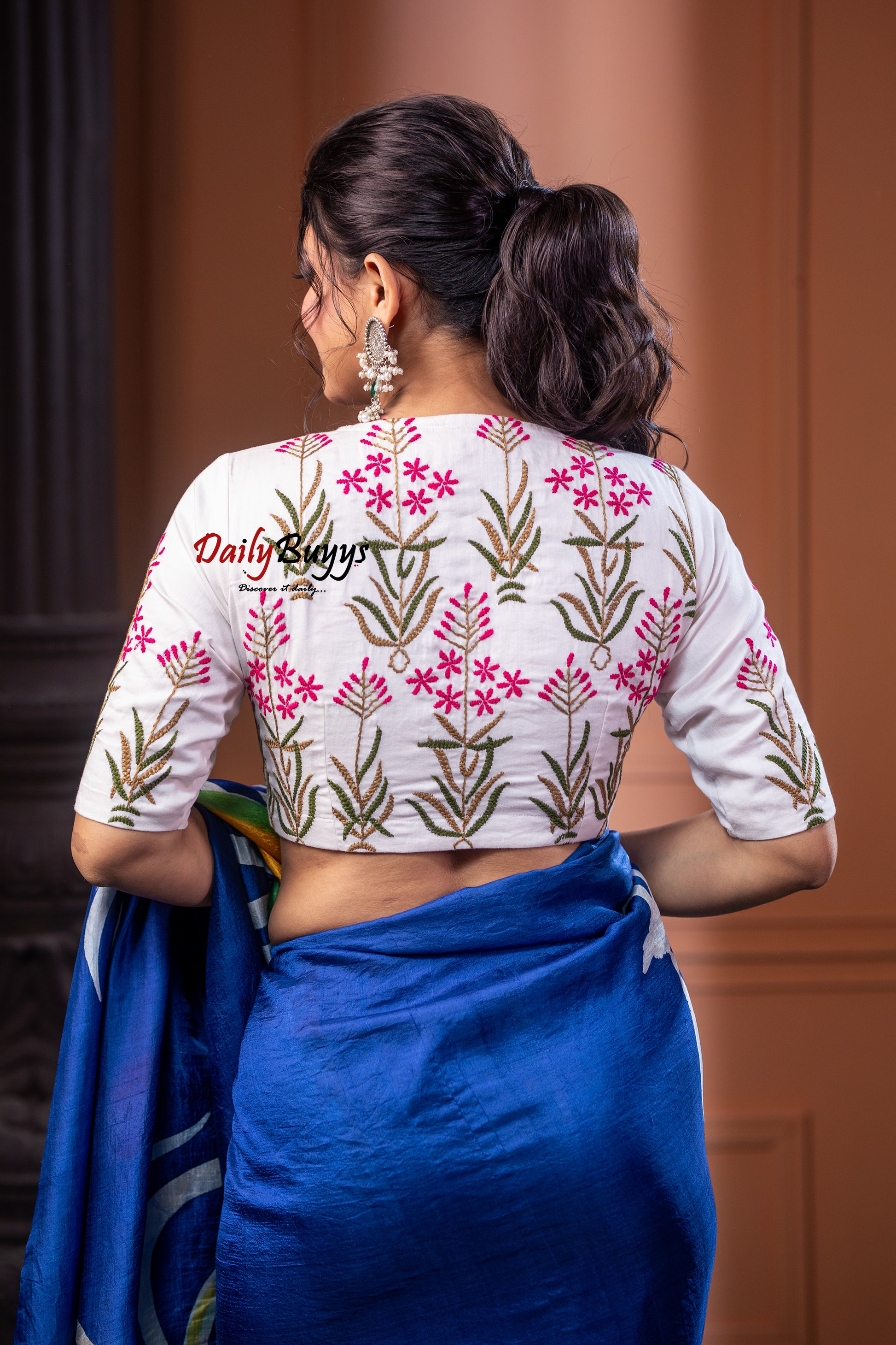 White Floral Embroidery Design Blouses - Dailybuyys