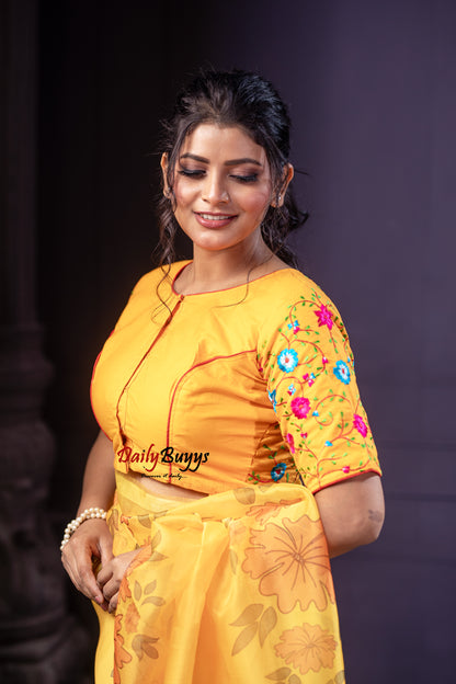 Yellow Embroidery Design Blouses - Dailybuyys