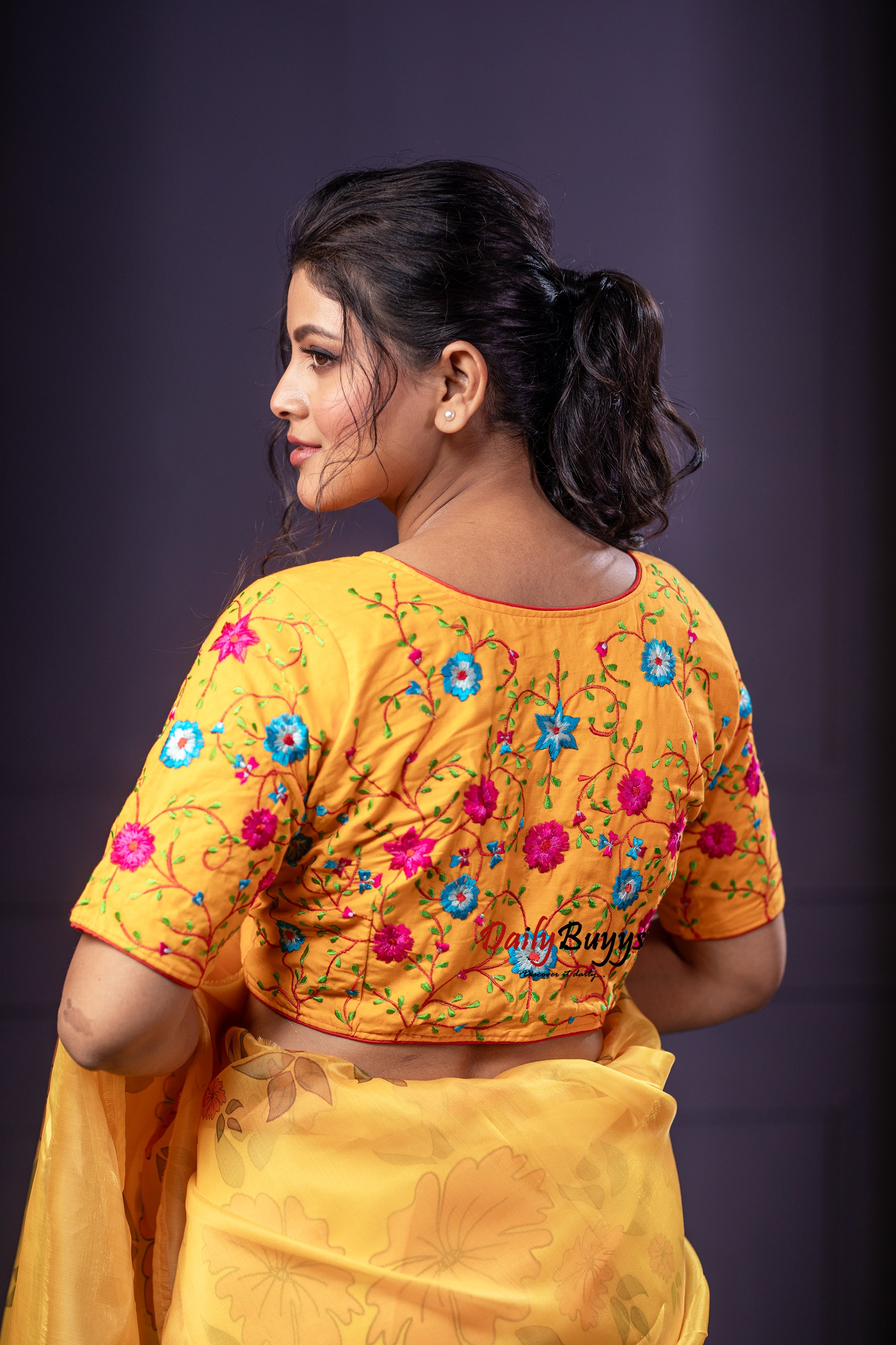 Yellow Embroidery Design Blouses - Dailybuyys