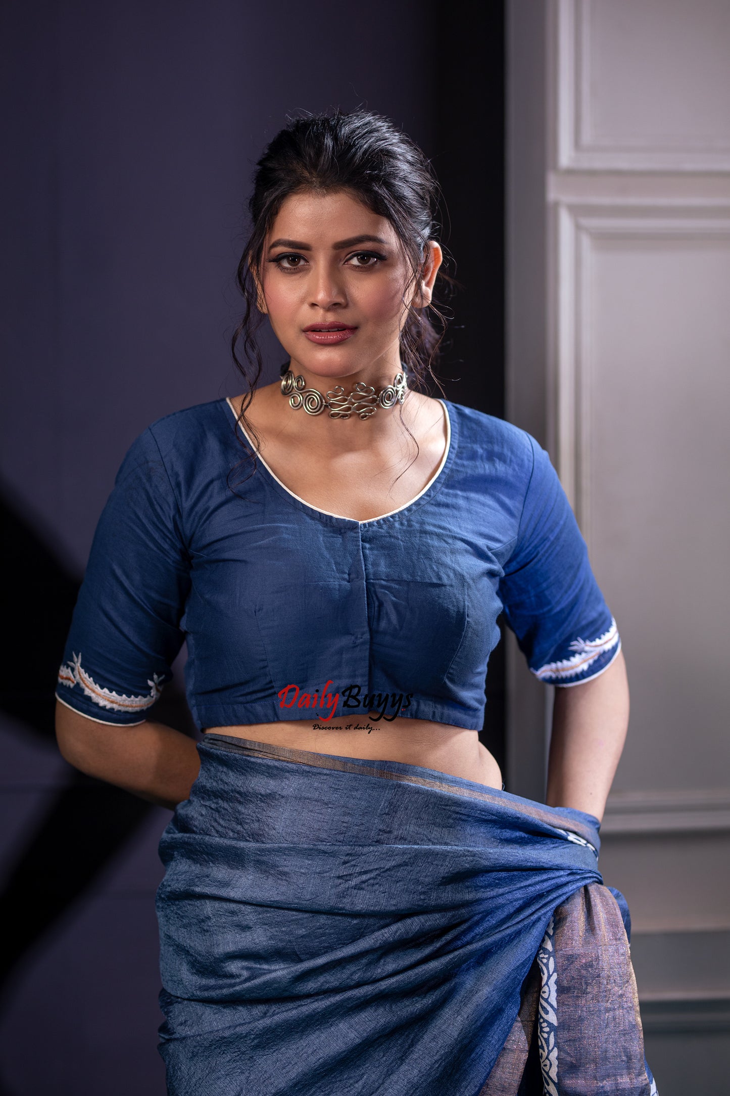 Blue Embroidery Design Blouses - Dailybuyys