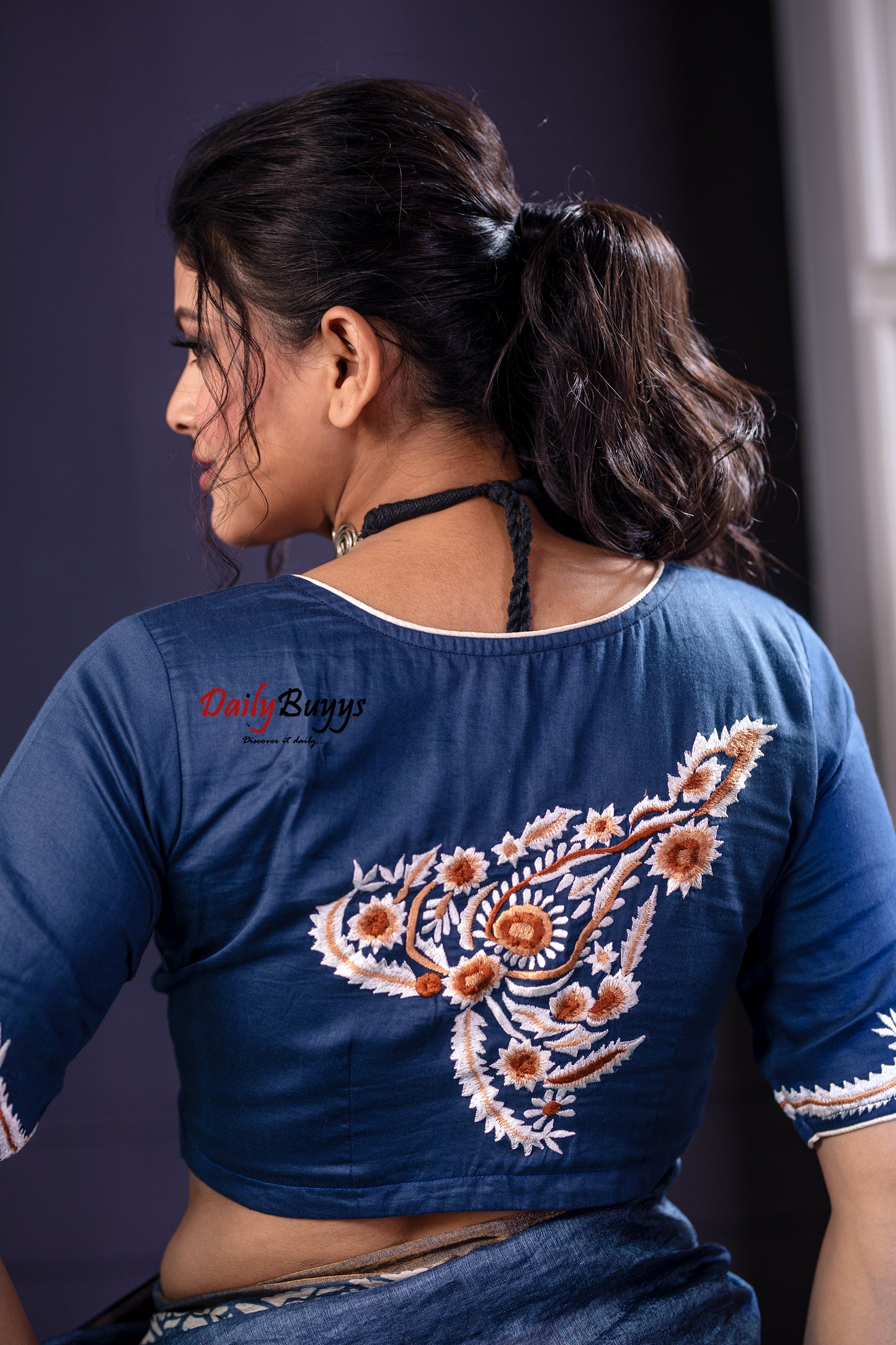 Blue Embroidery Design Blouses - Dailybuyys