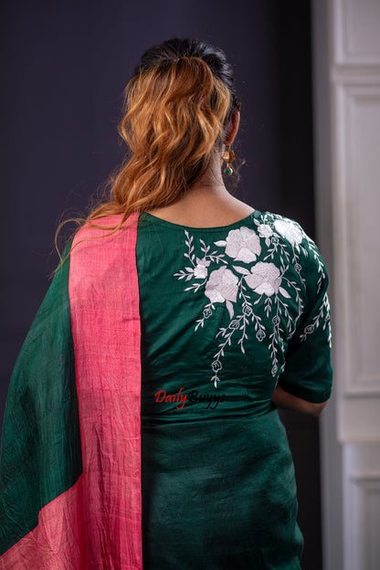 Green Floral Embroidery Design Blouses - Dailybuyys