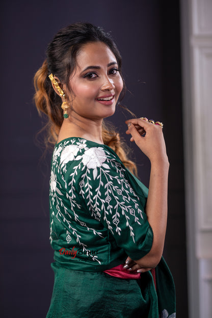 Green Floral Embroidery Design Blouses - Dailybuyys