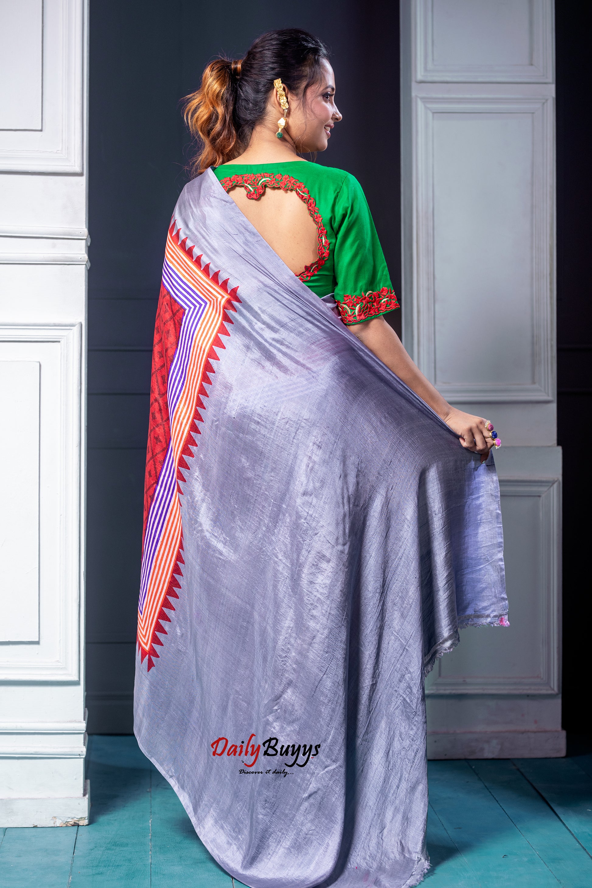 Red Block Printed Silk Mark Certified Bishnupuri Silk Sarees - Dailybuyys