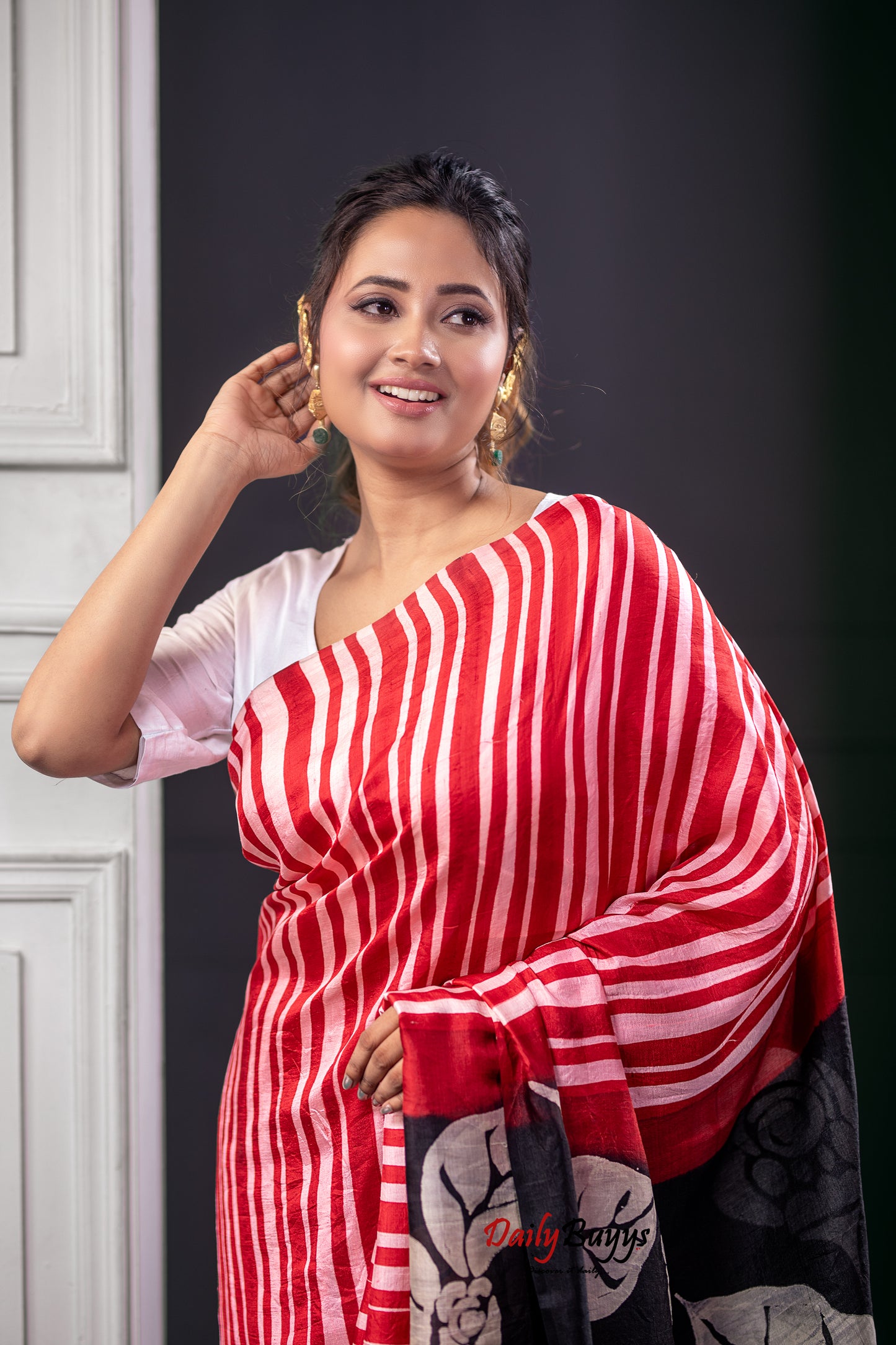 Red Hand Block Printed Silk Mark Certified Bishnupuri Silk Sarees - Dailybuyys