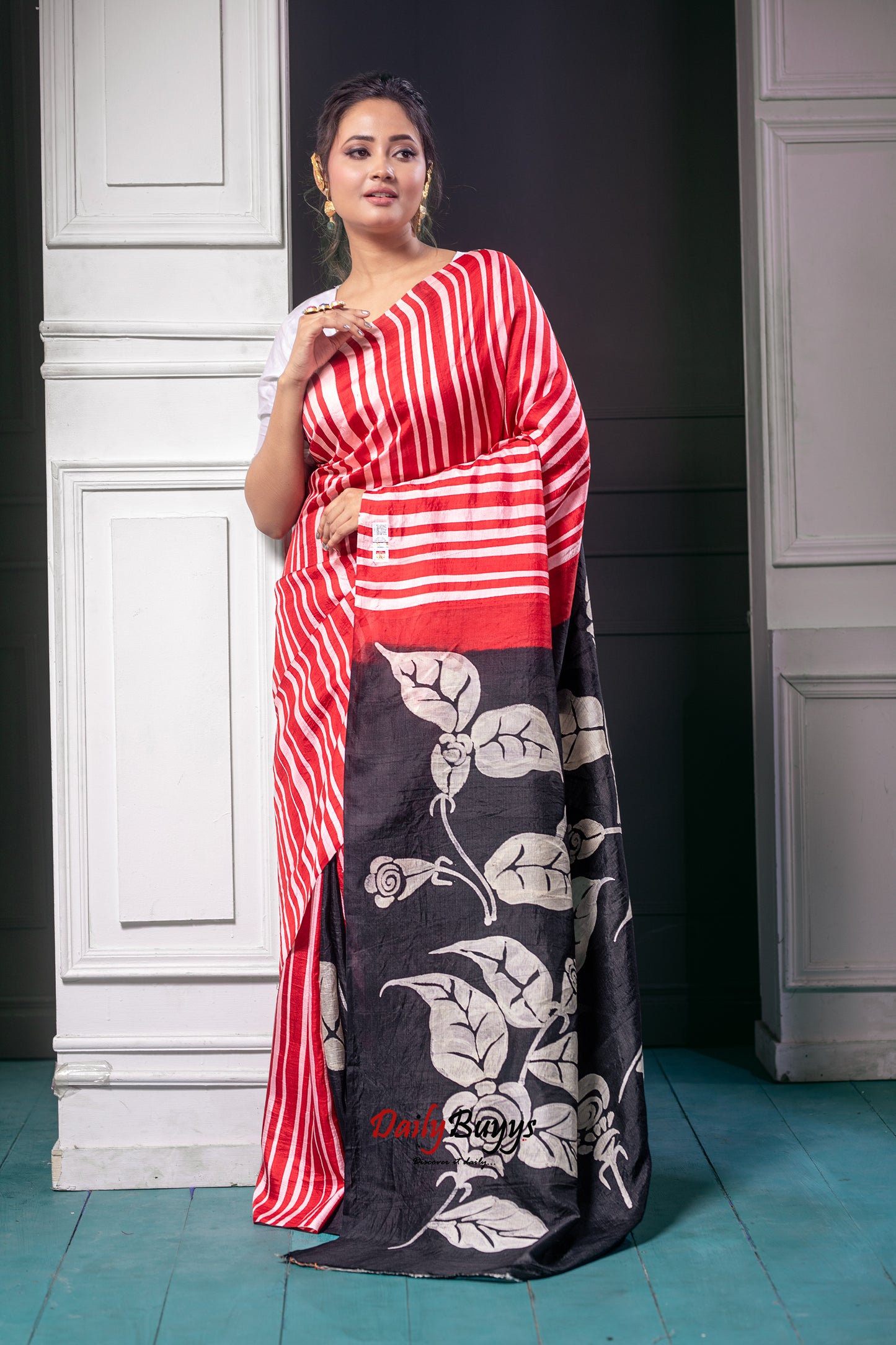 Red Hand Block Printed Silk Mark Certified Bishnupuri Silk Sarees - Dailybuyys