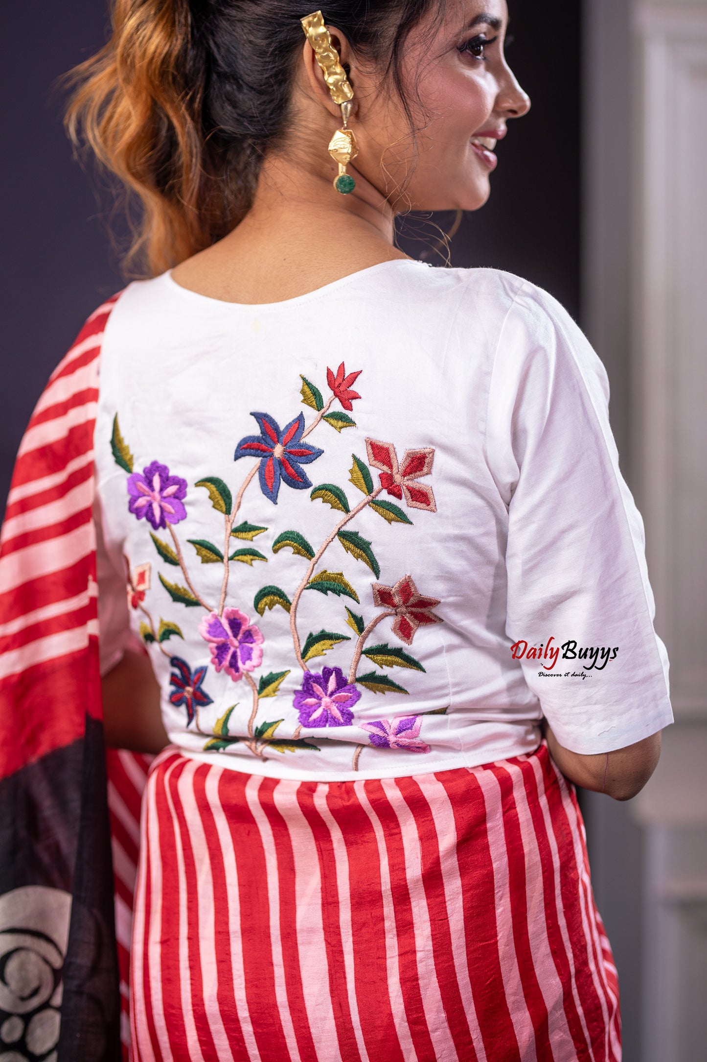White Floral Embroidery Design Blouses - Dailybuyys