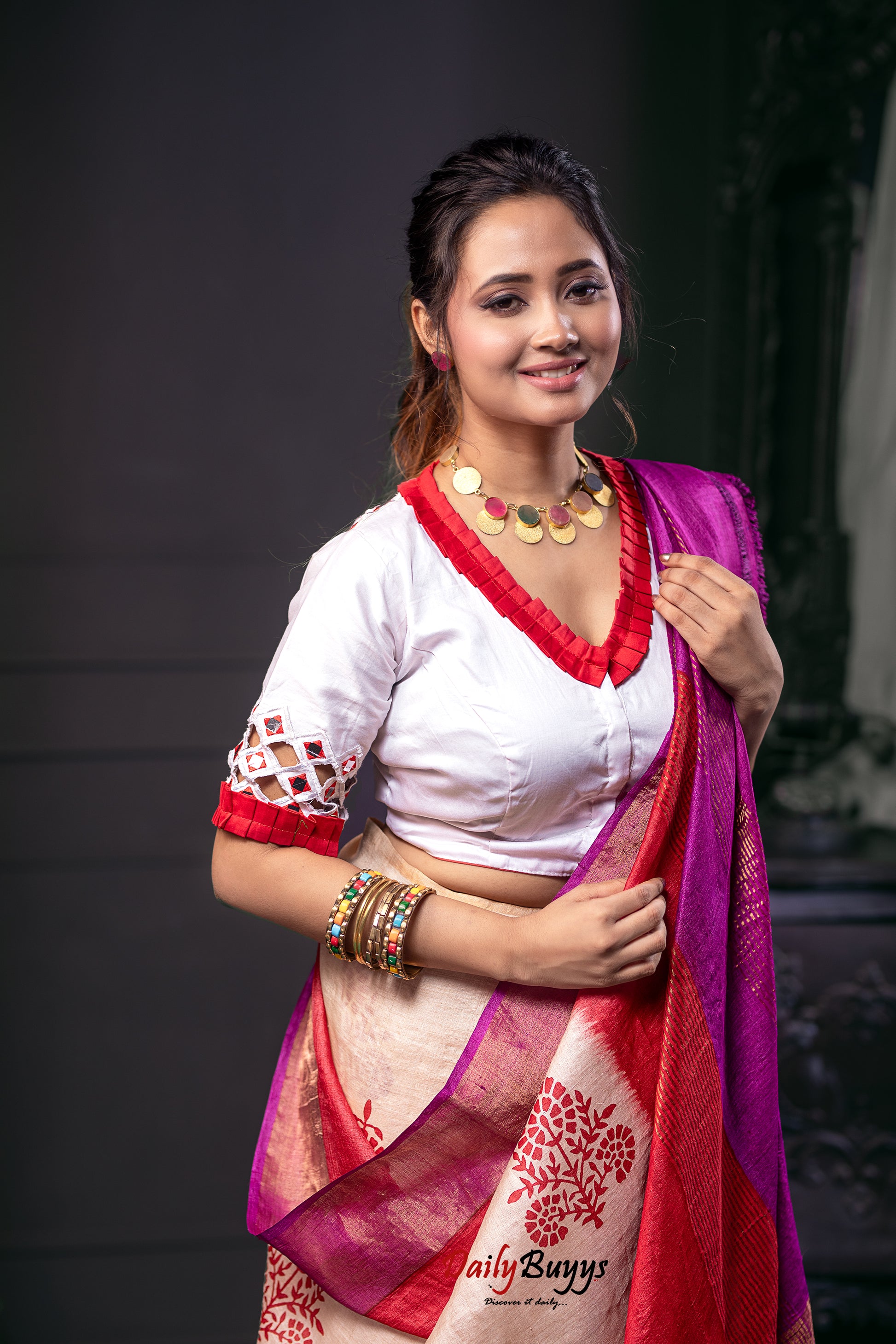 White Mirror Work Embroidery Design Blouses - Dailybuyys