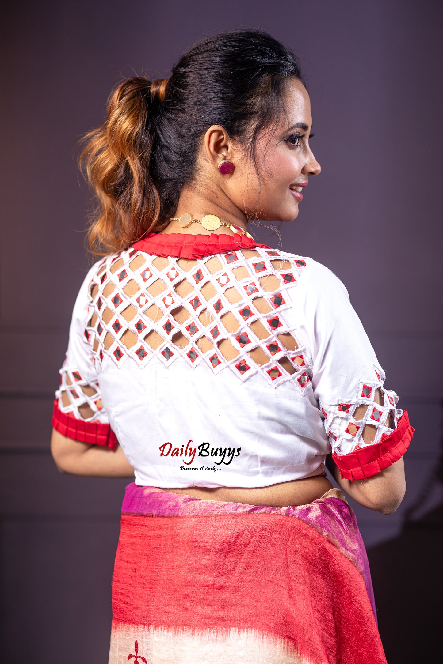 White Mirror Work Embroidery Design Blouses - Dailybuyys