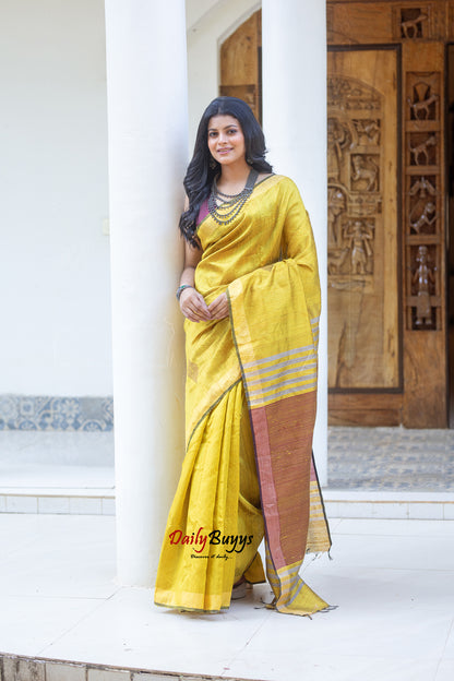 Mustard Handwoven Dupion Silk Sarees