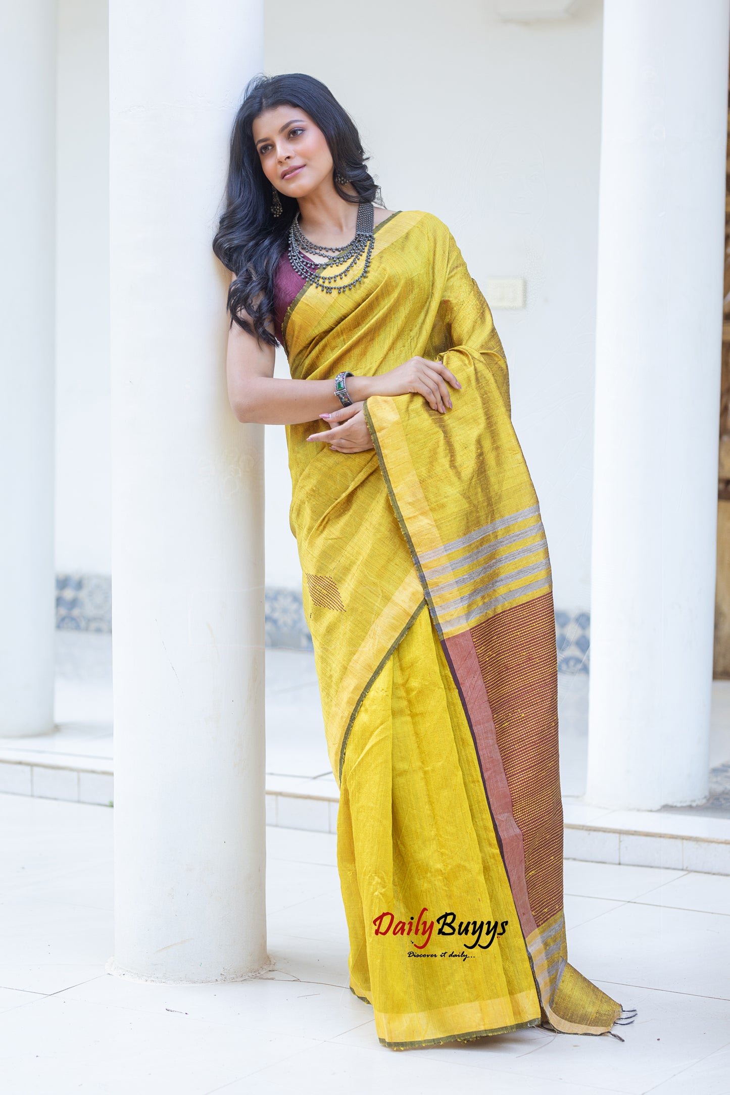 Mustard Handwoven Dupion Silk Sarees
