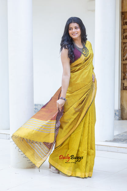 Mustard Handwoven Dupion Silk Sarees