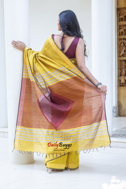 Mustard Handwoven Dupion Silk Sarees