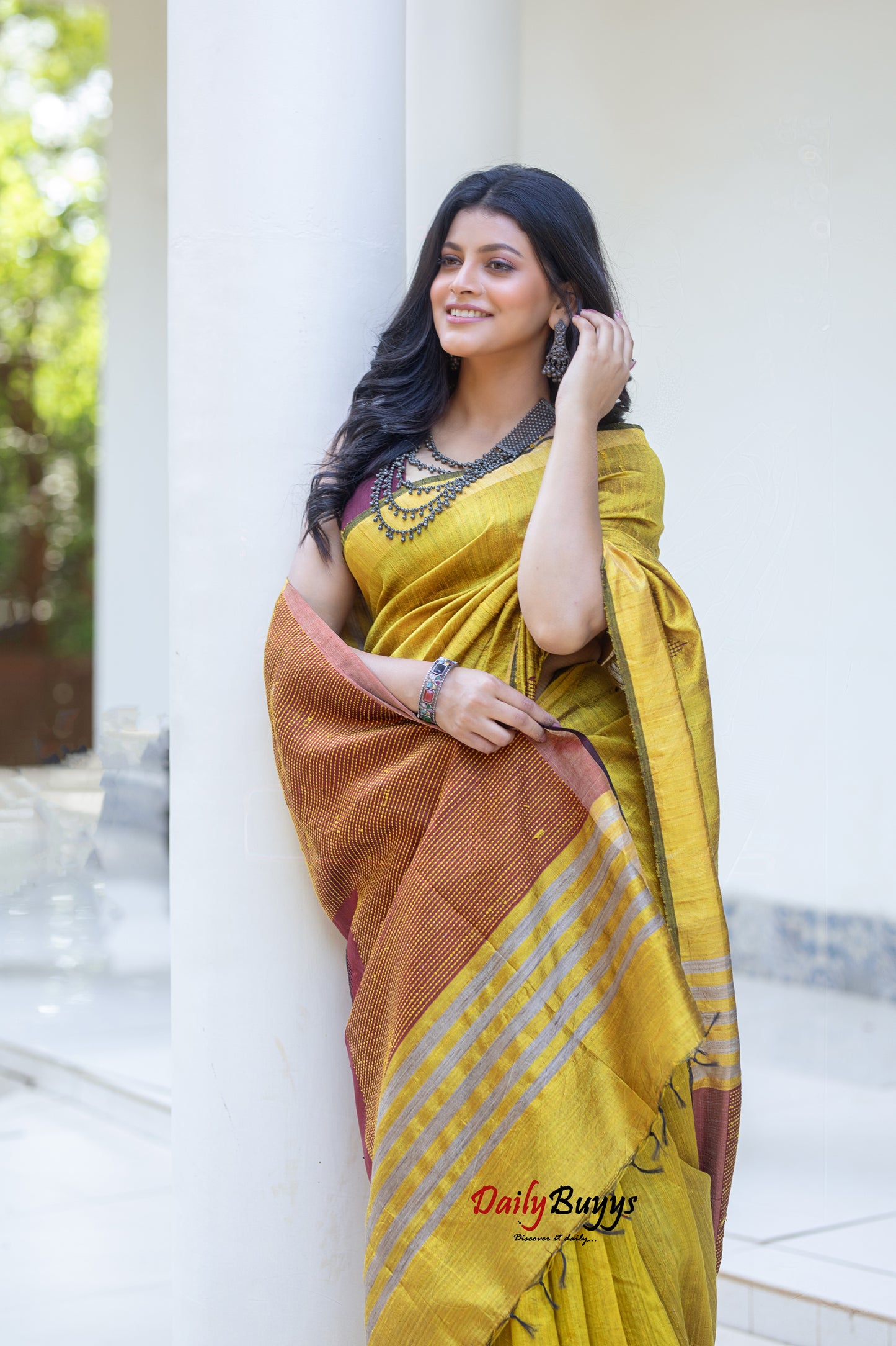 Mustard Handwoven Dupion Silk Sarees