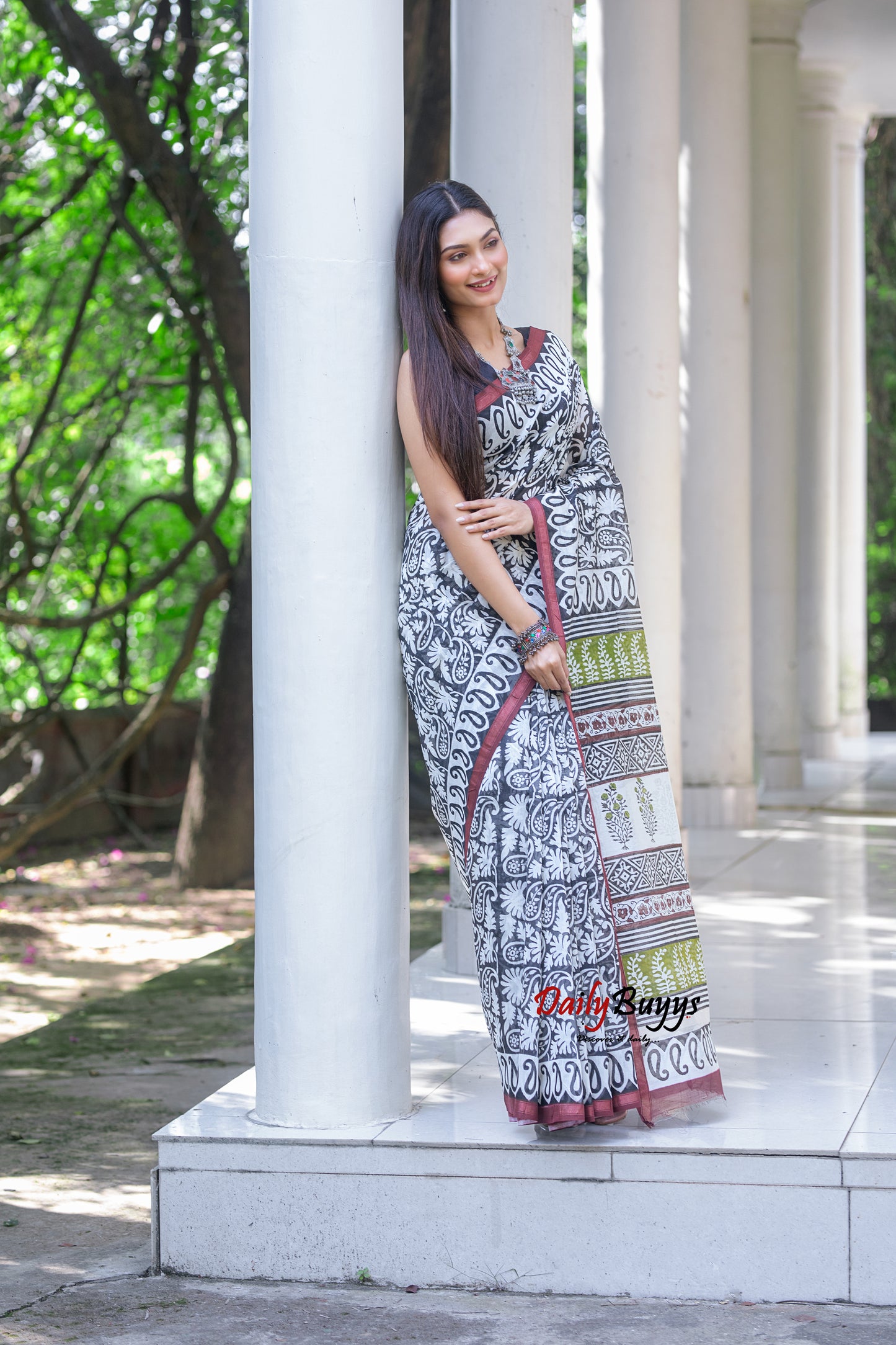 Black Block Printed Pure Chanderi Silk Sarees