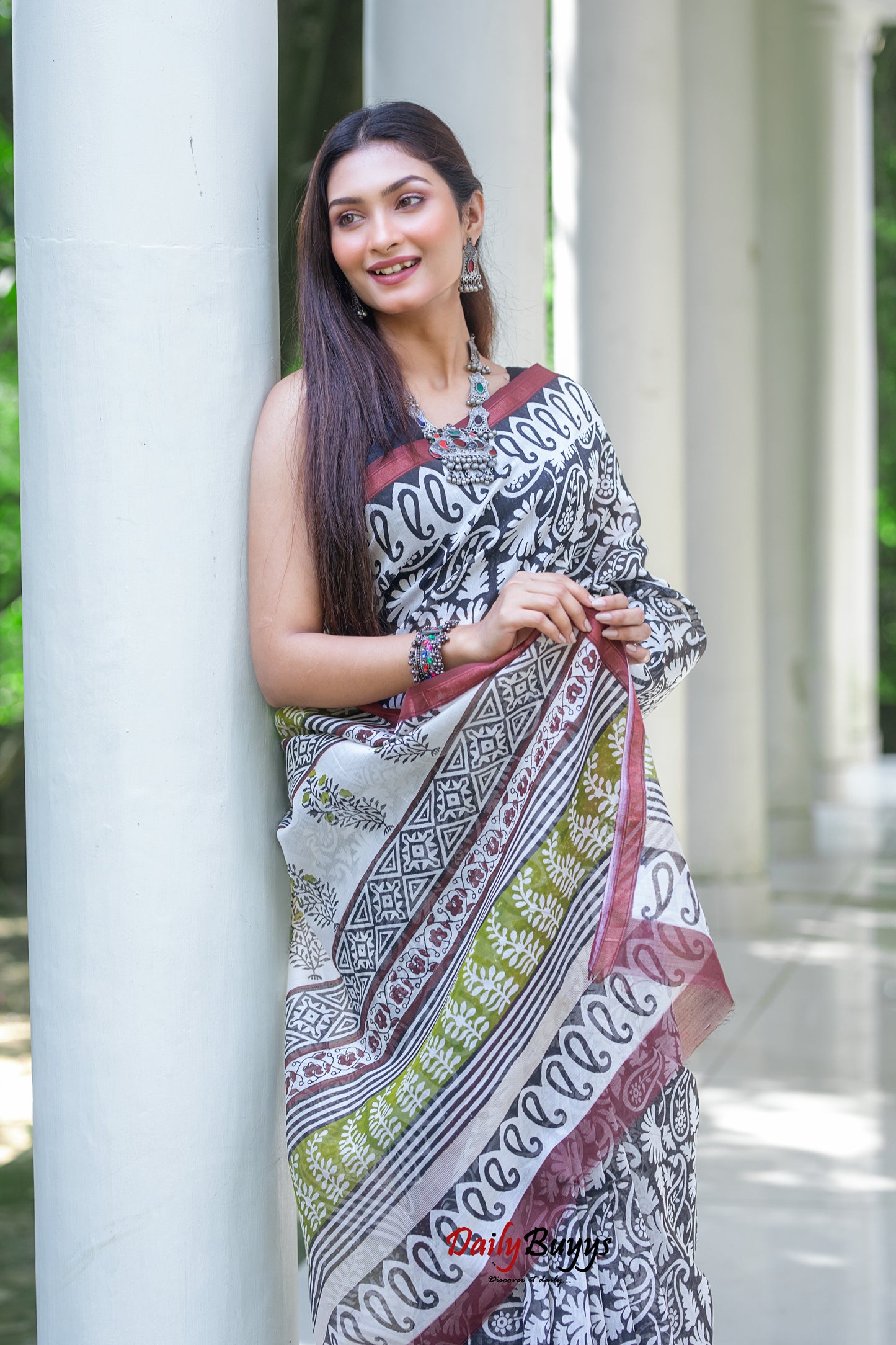 Black Block Printed Pure Chanderi Silk Sarees