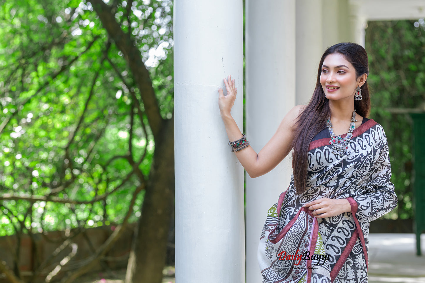 Black Block Printed Pure Chanderi Silk Sarees