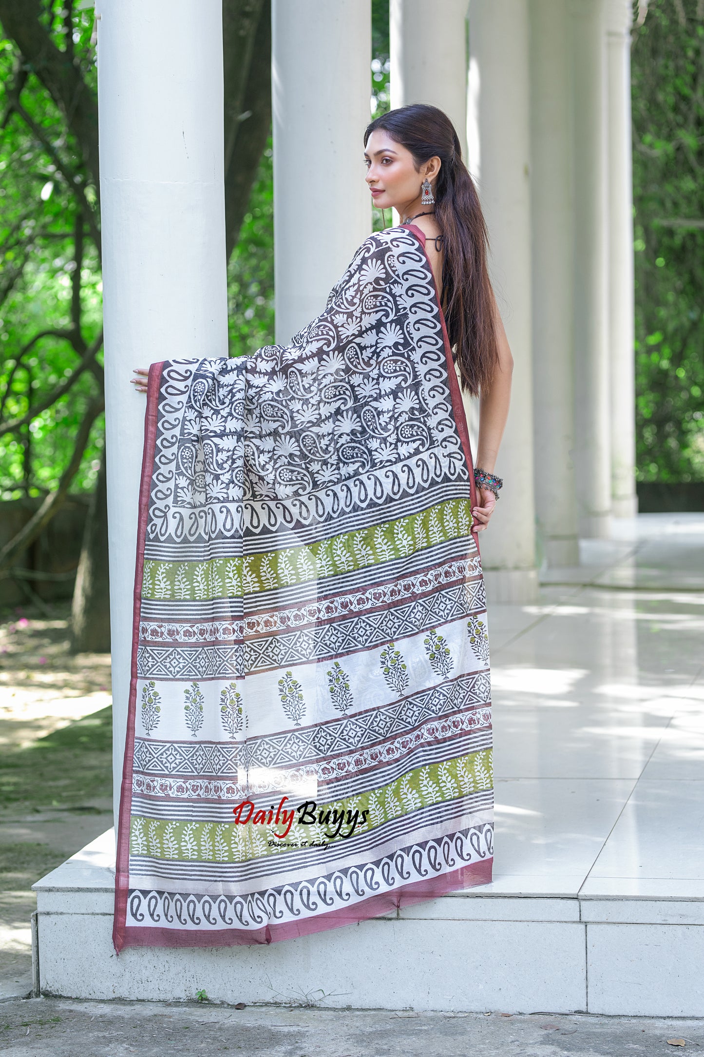 Black Block Printed Pure Chanderi Silk Sarees