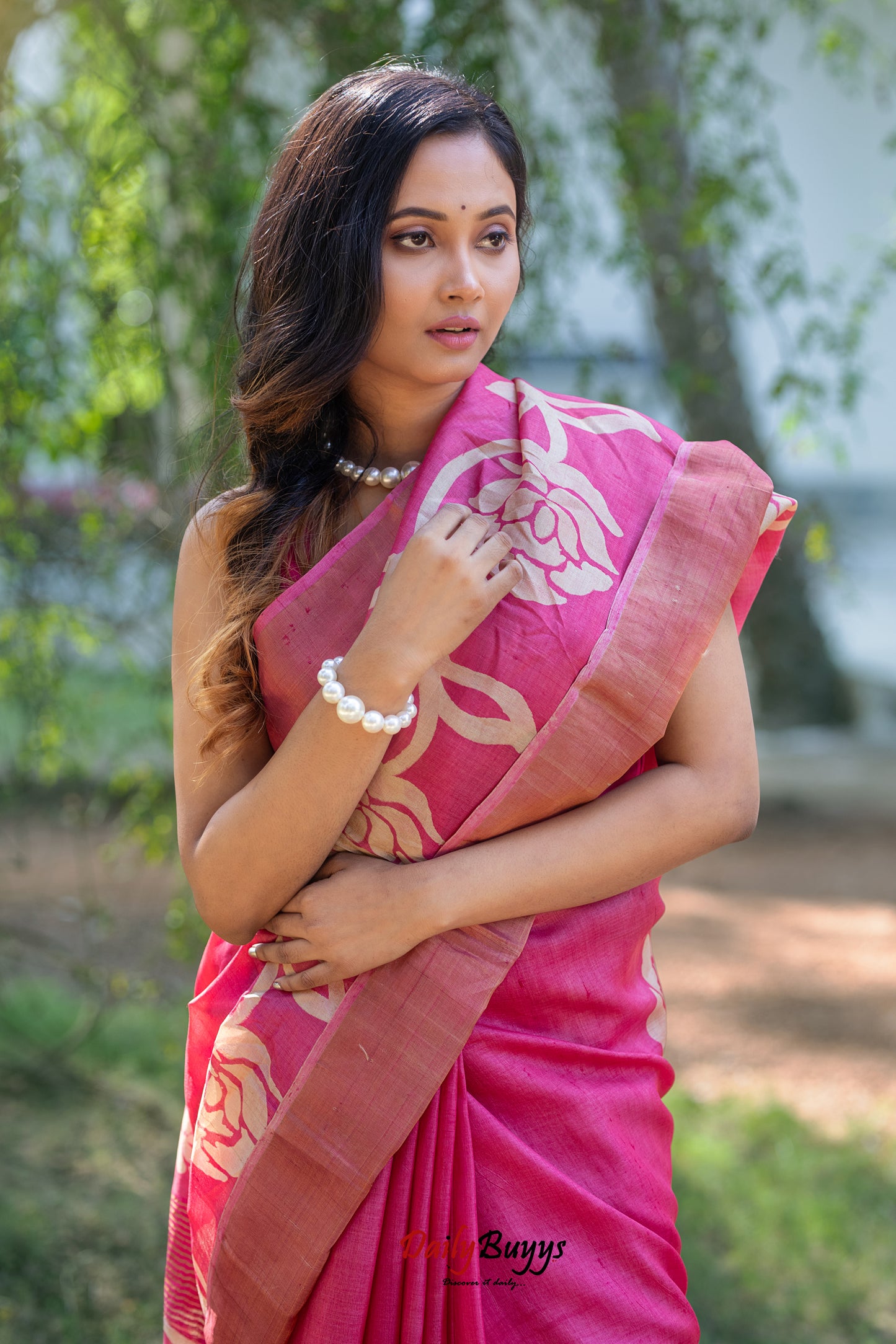 Pink Wax Hand Painted Pure Silk Mark Certified Tussar Silk Sarees