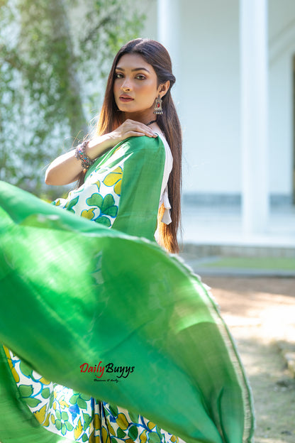 Green Floral Hand Painted  Silk Mark Certified Bishnupuri Silk Sarees