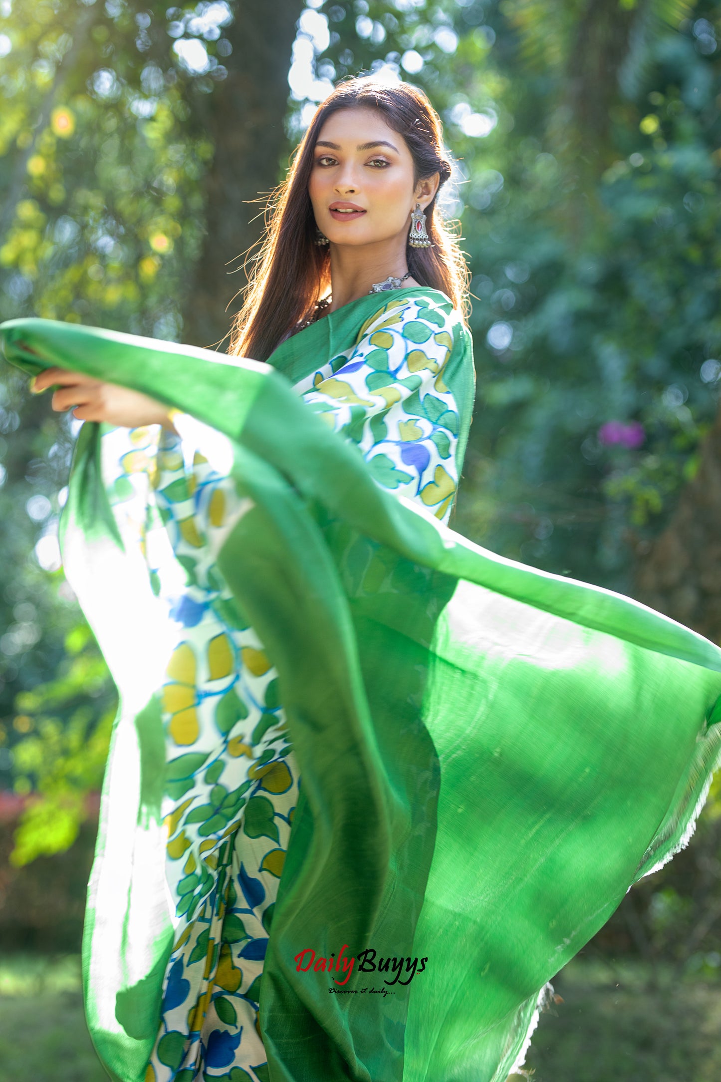 Green Floral Hand Painted  Silk Mark Certified Bishnupuri Silk Sarees