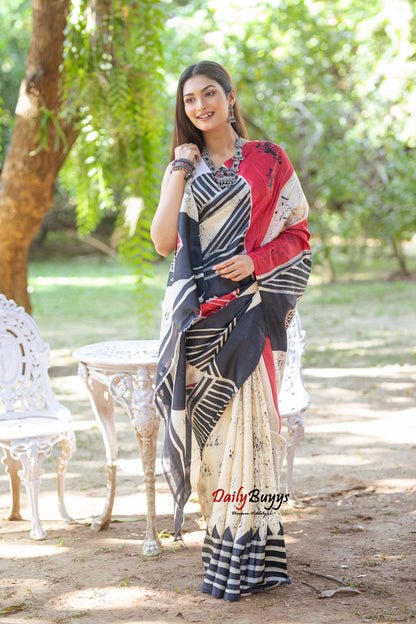 Wax Hand Painted Pure Silk Mark Certified Tussar Silk Sarees